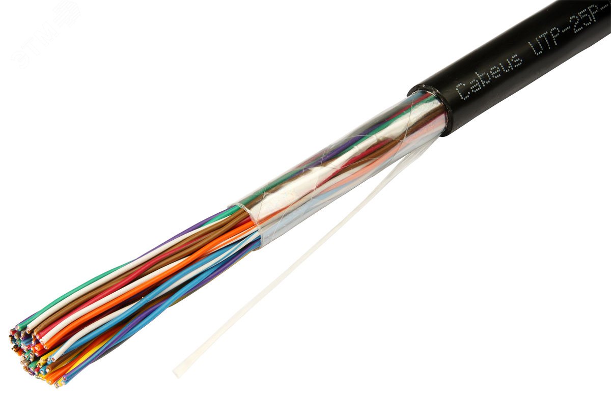 Кабель витая пара UTP-25P-Cat.3-OUT UTP (U/UTP), категория 3, 25 пар (24 AWG), одножильный (solid), для внешней прокладки, UV PE