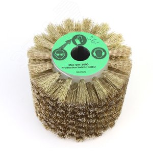 Щетка Д110x100x19+4 паза, ворс гофр латунир-я сталь 0,35 по дереву для щеточных шлиф машин с валом Д19+4 (3-361)