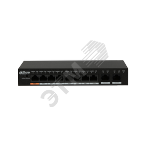 Коммутатор неуправляемый, PoE, 8 портов 100 Мб/с RJ45, 2x1000 Мб/с, 96 Вт
