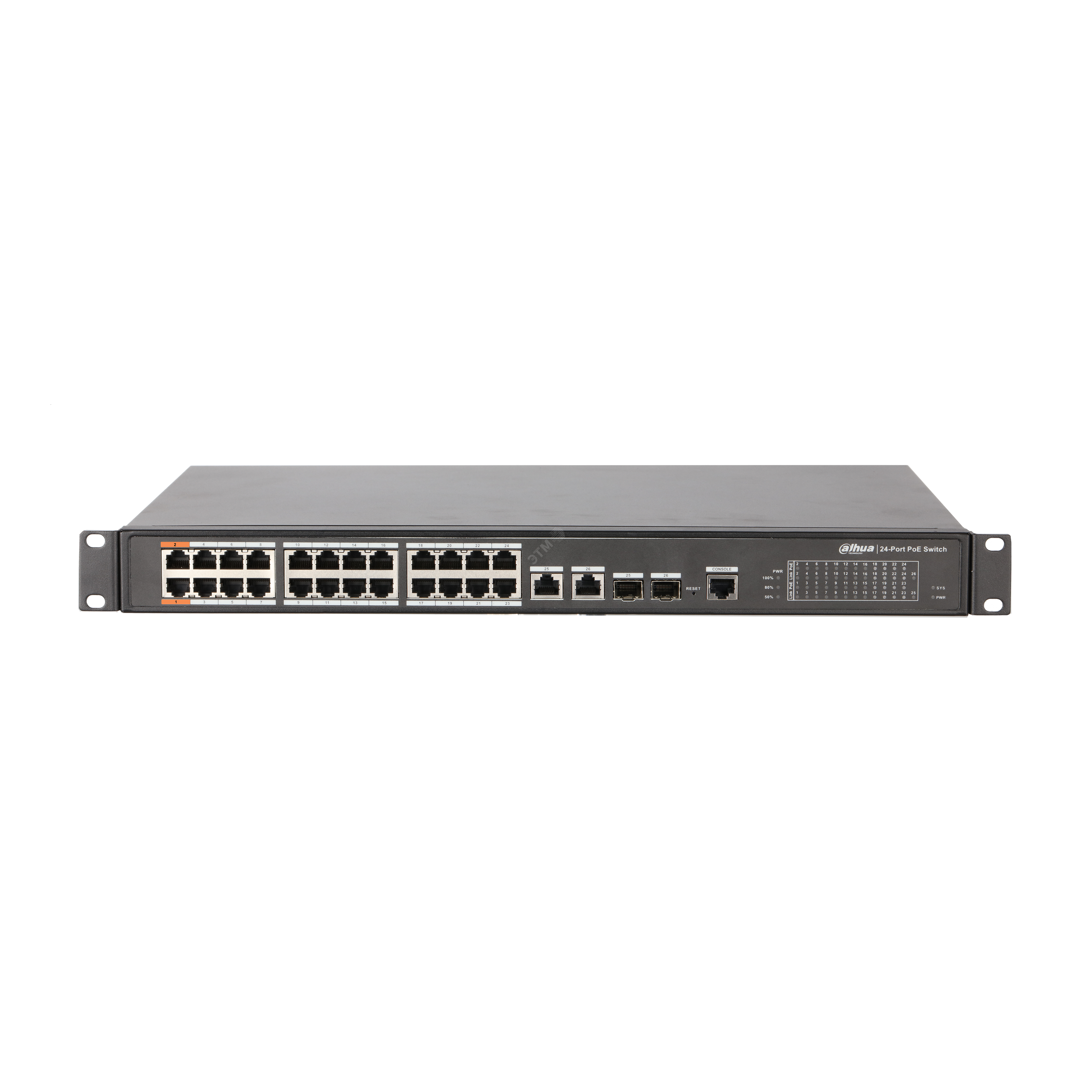 Коммутатор управляемый L2, PoE, 24x100 Мб/с RJ45, 4x1000 Мб/с, 360 Вт