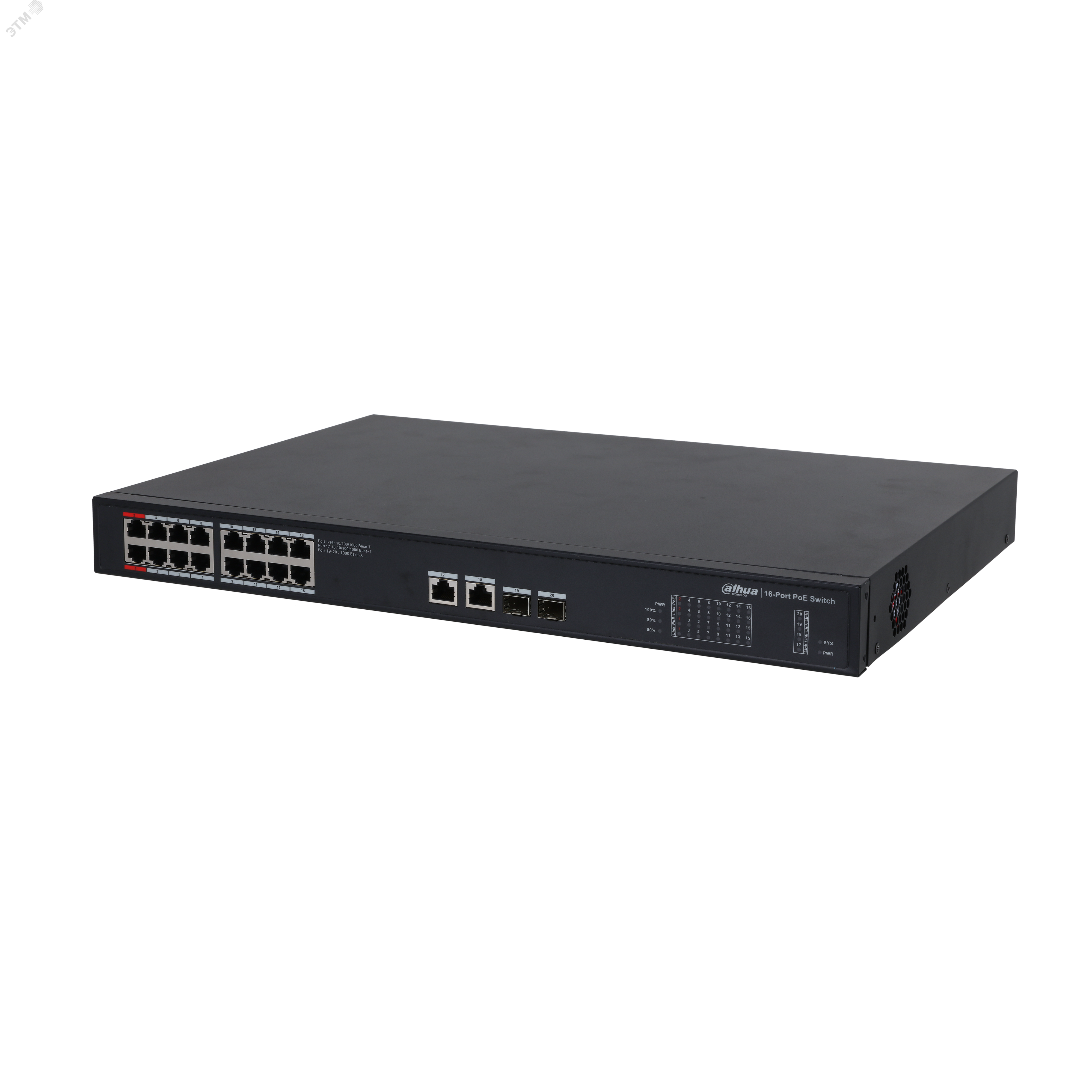 Коммутатор управляемый L2, PoE, 18 портов 1000 Мб/с RJ45, 2xSFP, 190 Вт