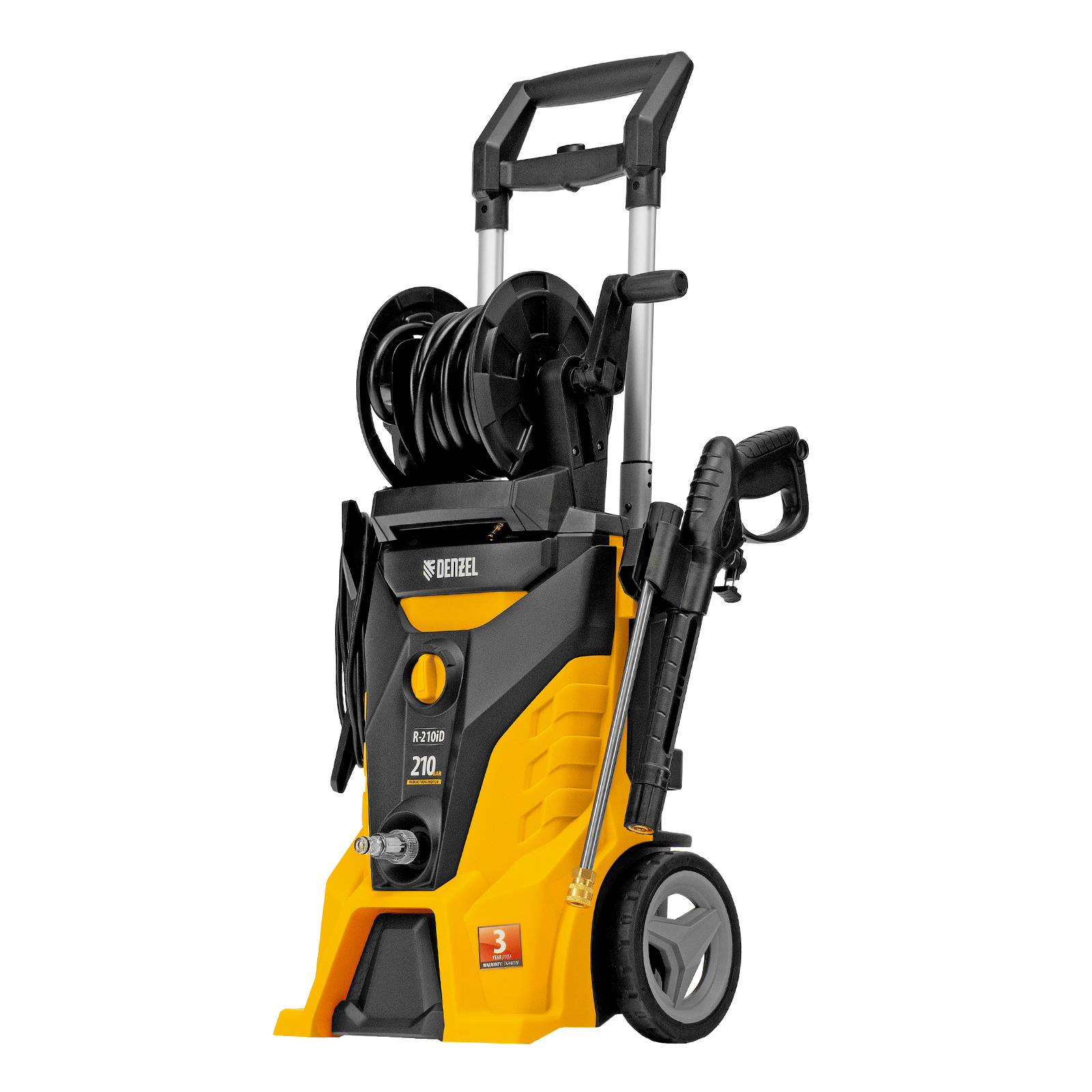 Моечная машина высокого давления R-210iD, 2600 Вт, 210 бар, 8.0 л/мин, асинхронный двигатель, барабан Denzel