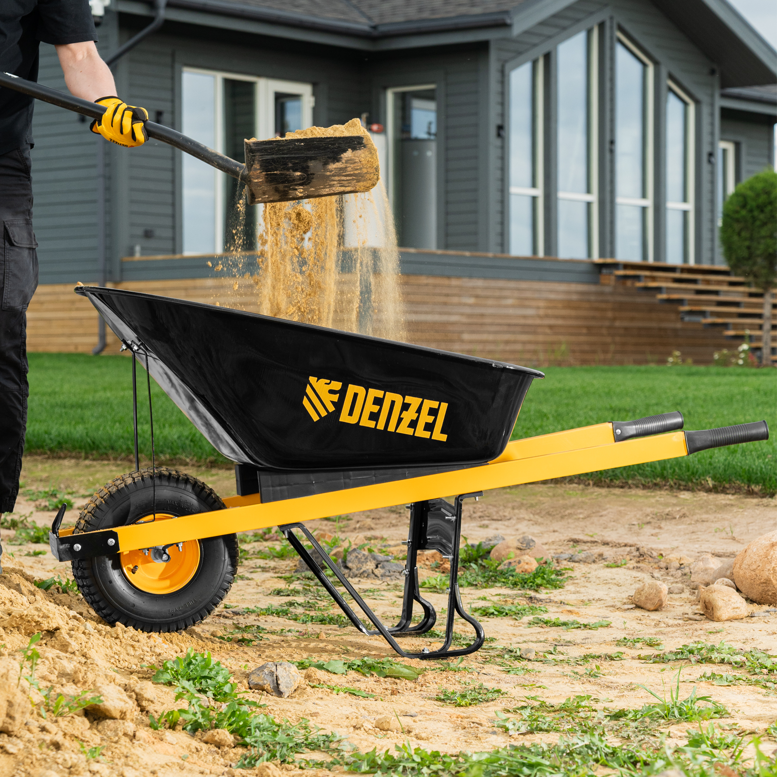 Тачка строительная, усиленная, объем 140 л, 230 кг, колесо 15х6.00-6 Denzel