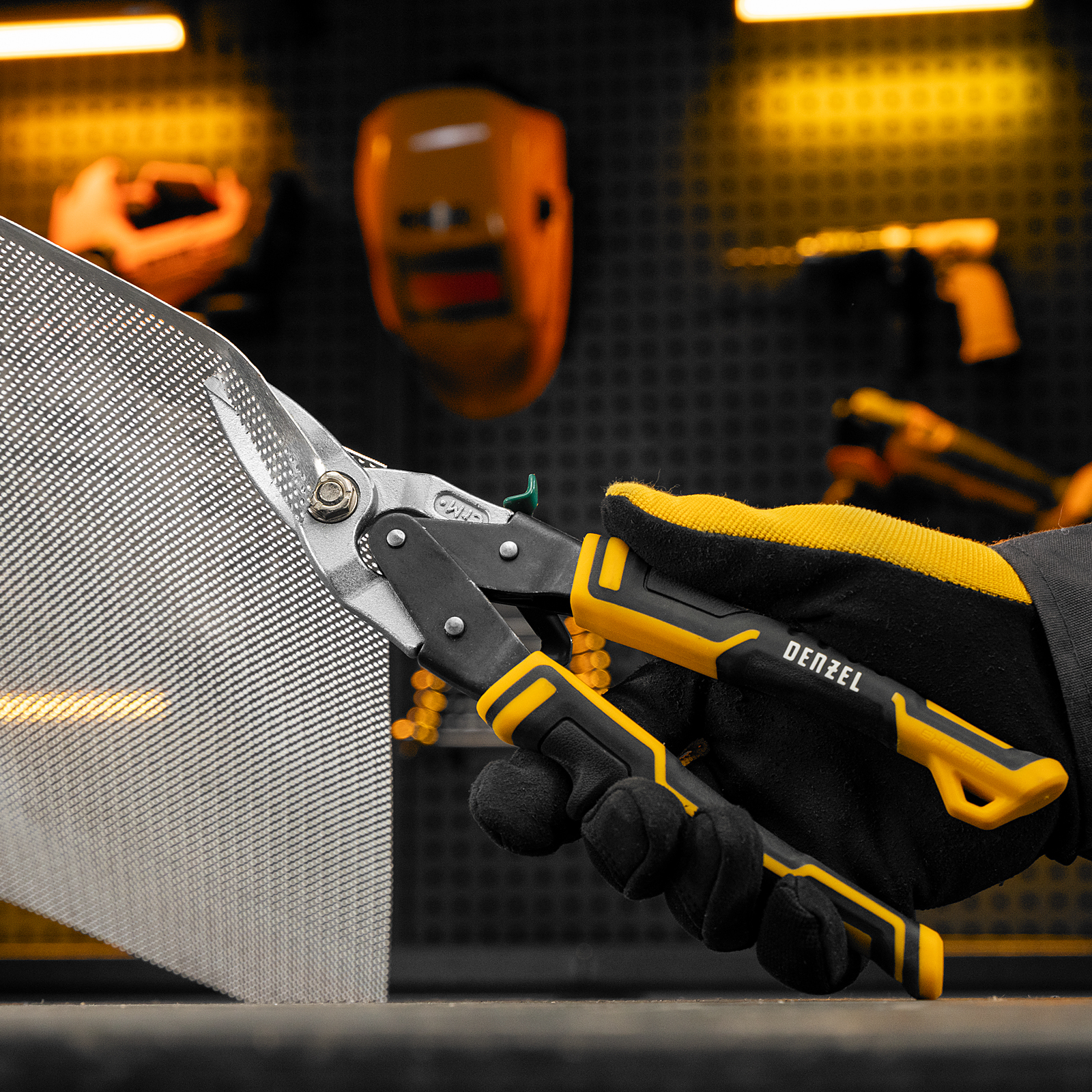 Ножницы по металлу, 270 мм, прямой и правый рез, сталь-СrMo, трехкомпонентные рукоятки Denzel