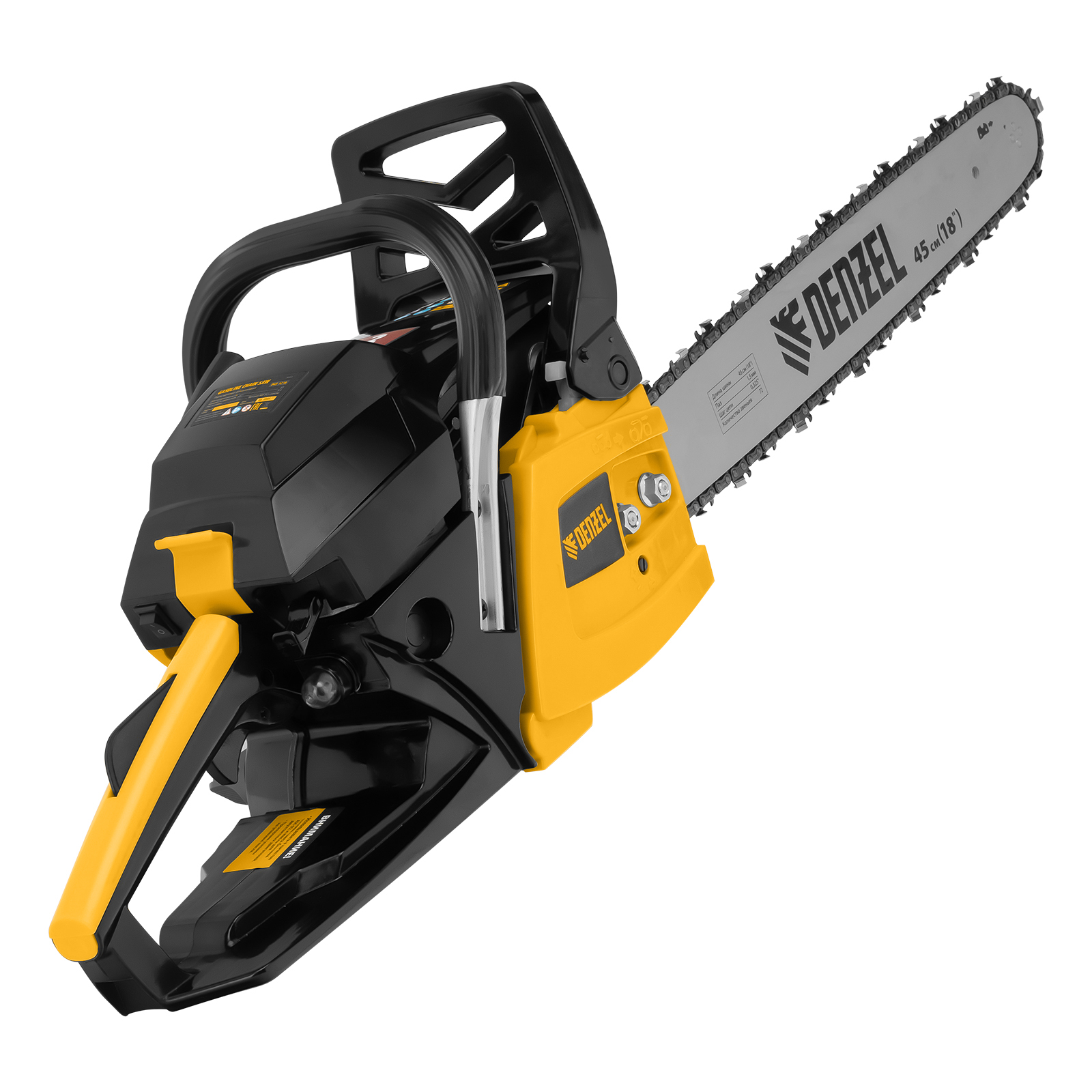 Пила цепная бензиновая DGS-5218, шина 45 см, 52 см3, 3.5 л.с, шаг 0.325, паз 1.5 мм, 72 звена Denzel
