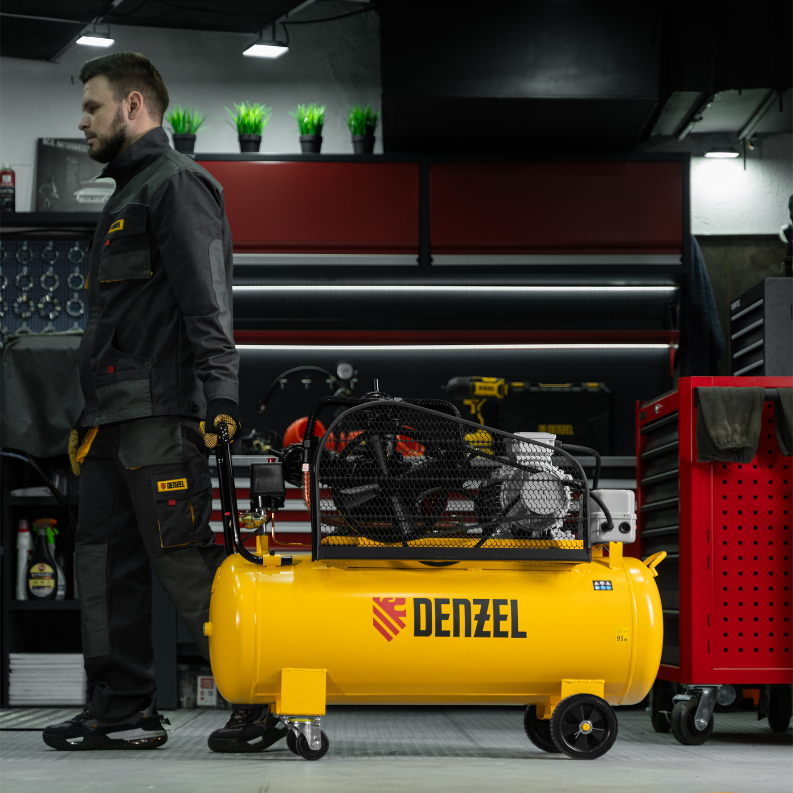 Компрессор воздушный BCW3000-T/100, ременный привод, 3.0 кВт, 100 литров, 520 л/мин Denzel