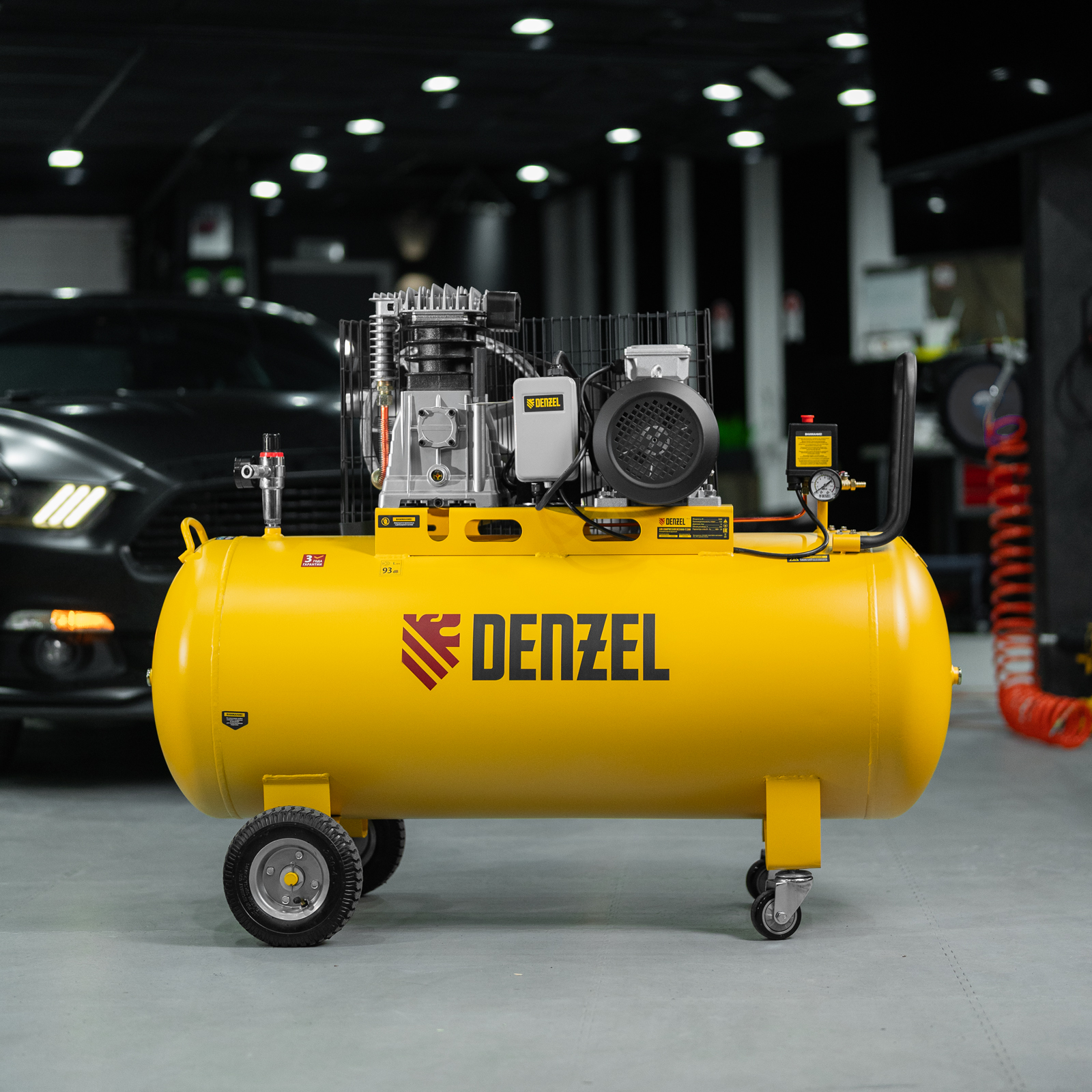 Компрессор воздушный BCI3000-T/200, ременный привод , 3.0 кВт, 200 литров, 530 л/мин Denzel