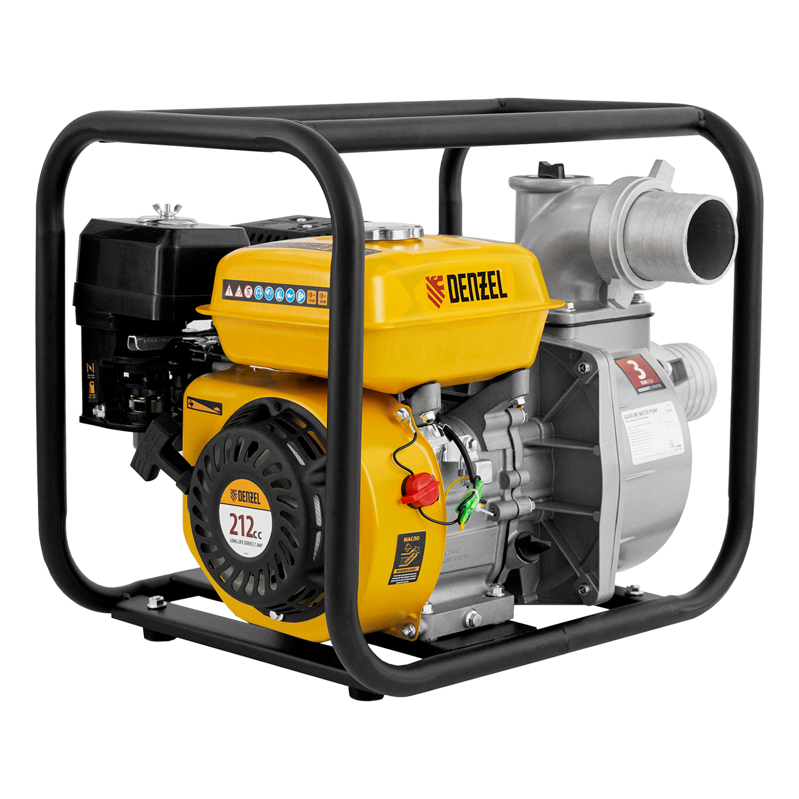 Мотопомпа бензиновая для чистой воды PX-80, 7 л.с, 3", 1000 л/мин, глубина 8 м, напор 30 м Denzel