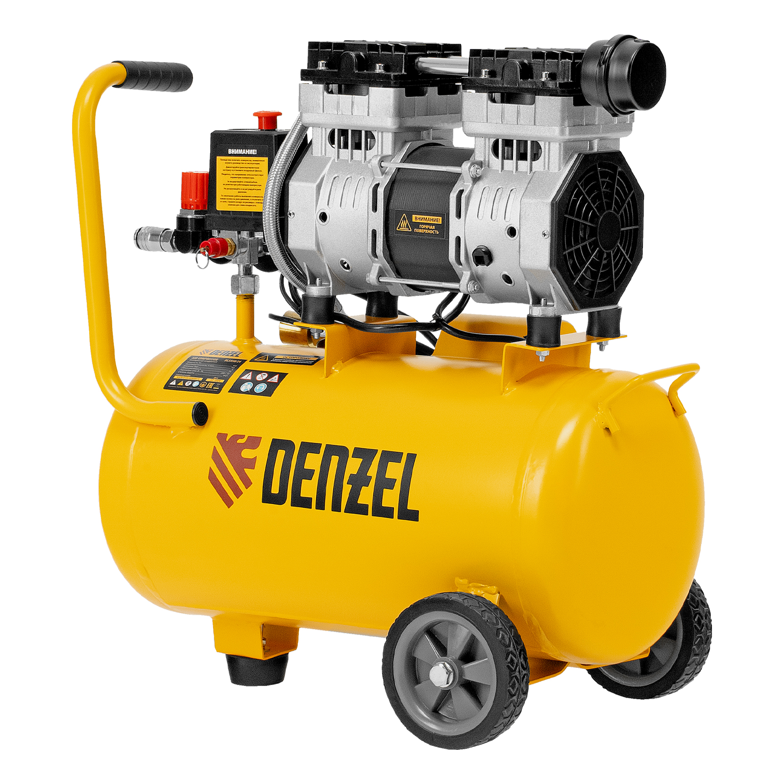 Компрессор DLS950/24 безмаслянный малошумный 950 Вт, 165 л/мин, ресивер 24 л Denzel