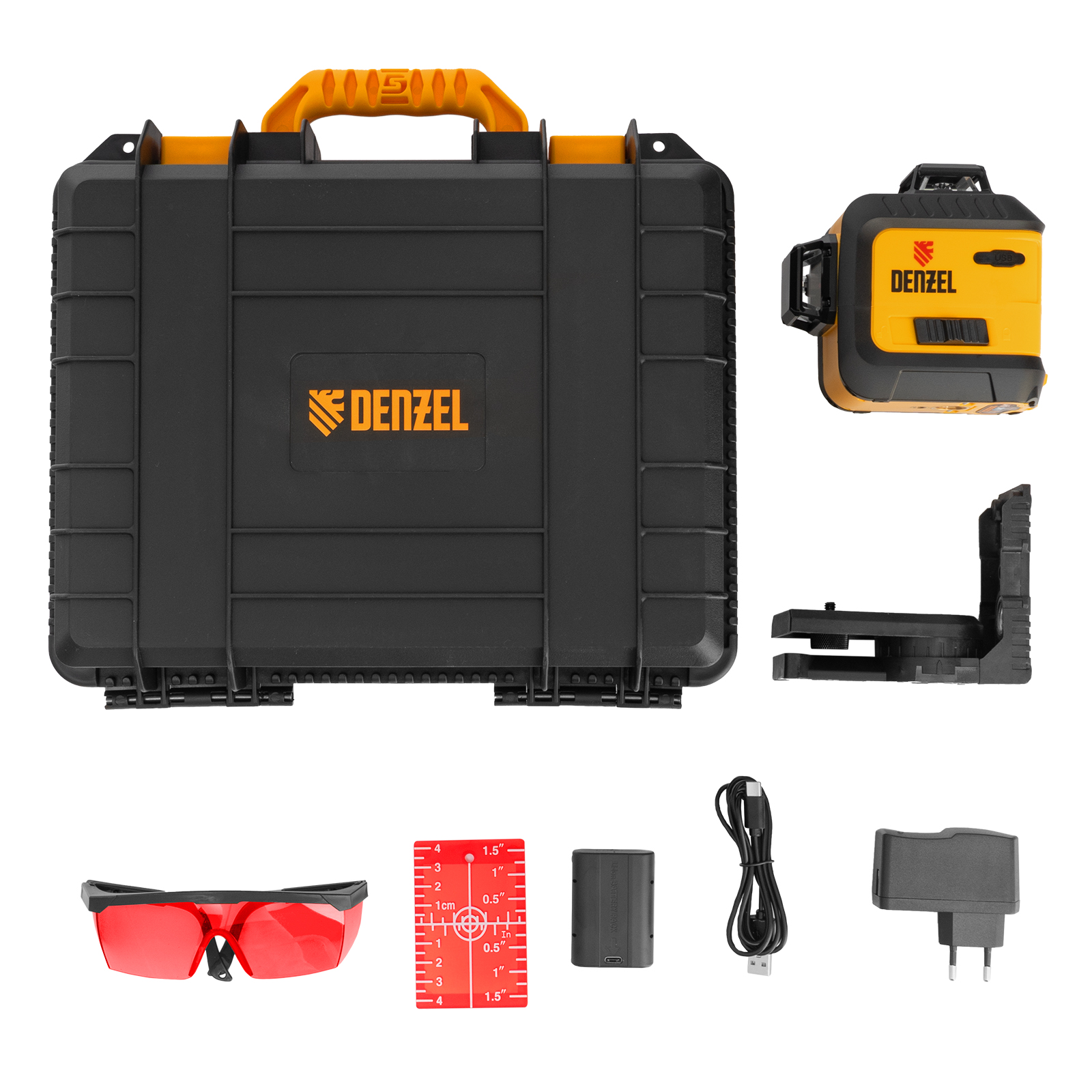 Лазерный уровень мультипризменный LX 360-2 Red, 30 м, 635 нм, аккумулятор Li 2800 мАч, резьба 5/8" Denzel