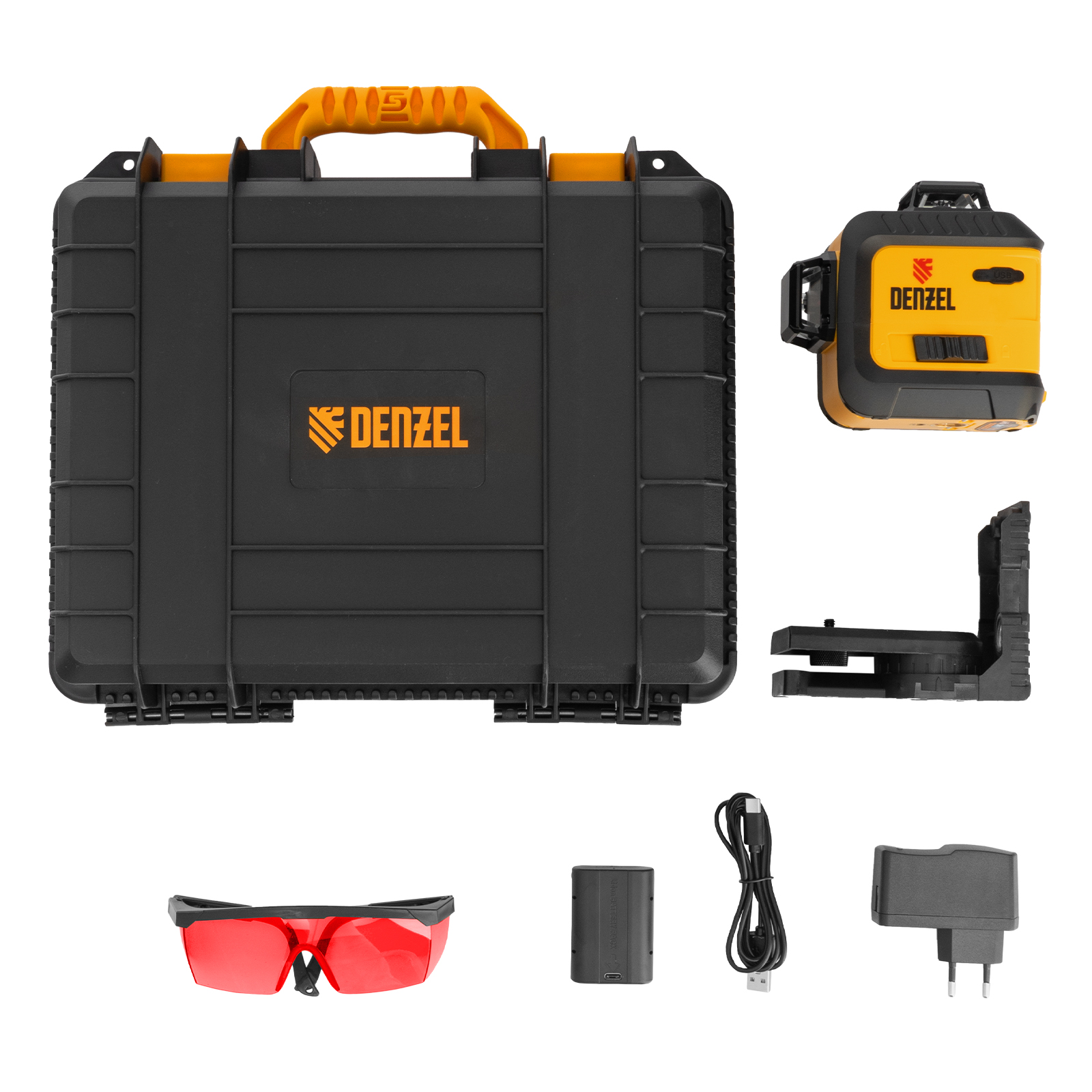 Лазерный уровень мультипризменный LX 360-3 Red, 30 м, 635 нм, аккумулятор Li 2800 мАч, резьба 5/8" Denzel