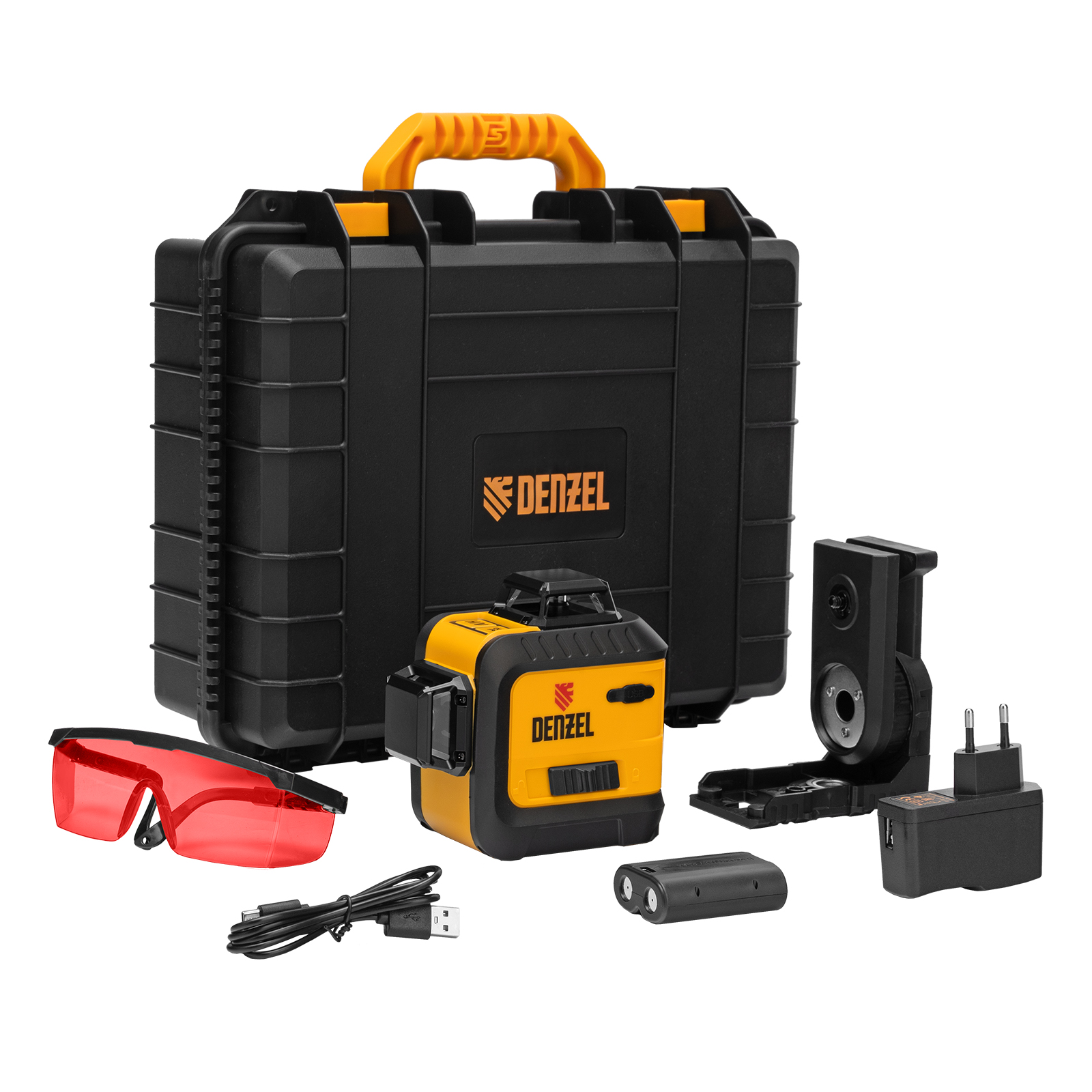 Лазерный уровень мультипризменный LX 360-3 Red, 30 м, 635 нм, аккумулятор Li 2800 мАч, резьба 5/8" Denzel