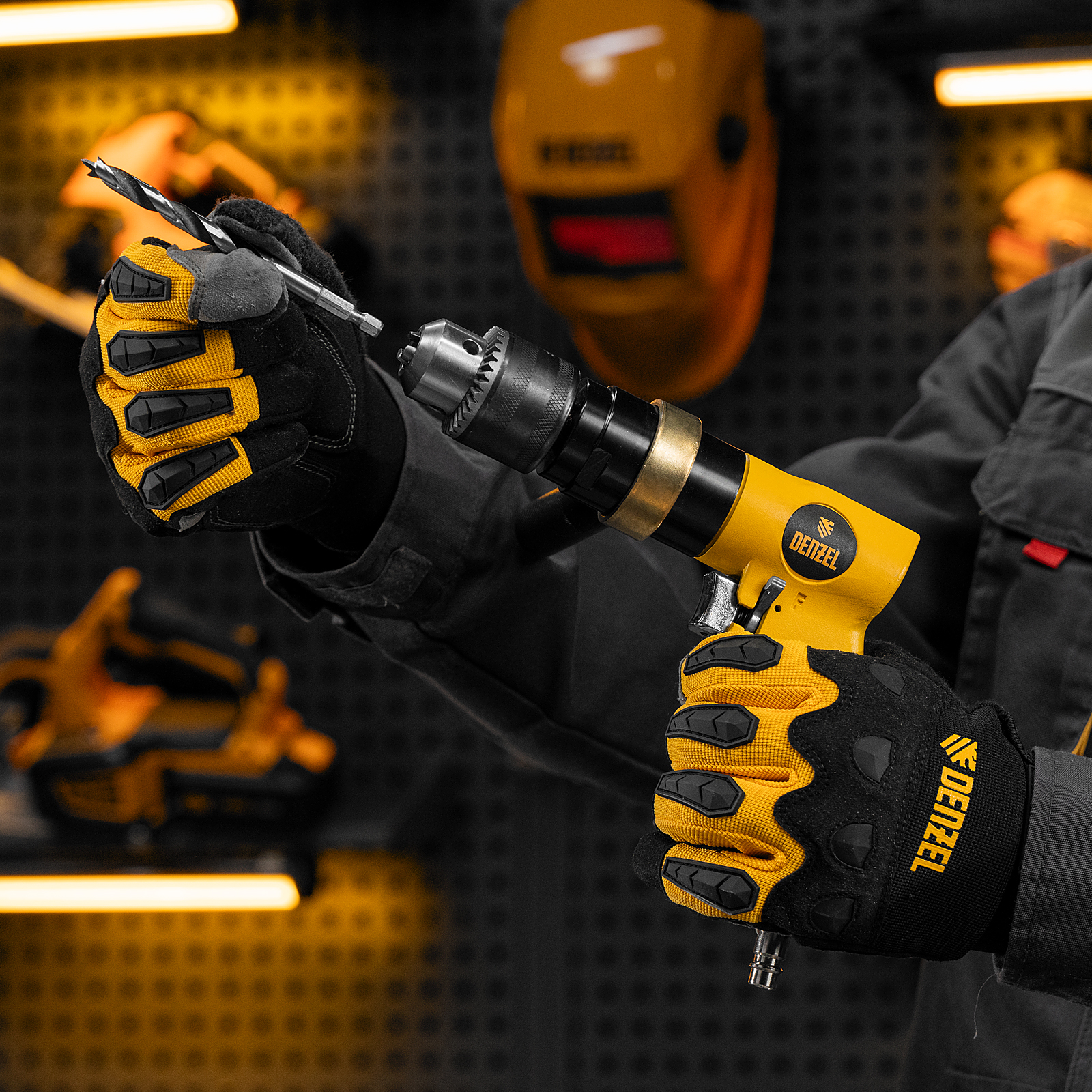 Пневматическая дрель PD500, 500 об/мин, 114 л/мин, 13 мм Denzel