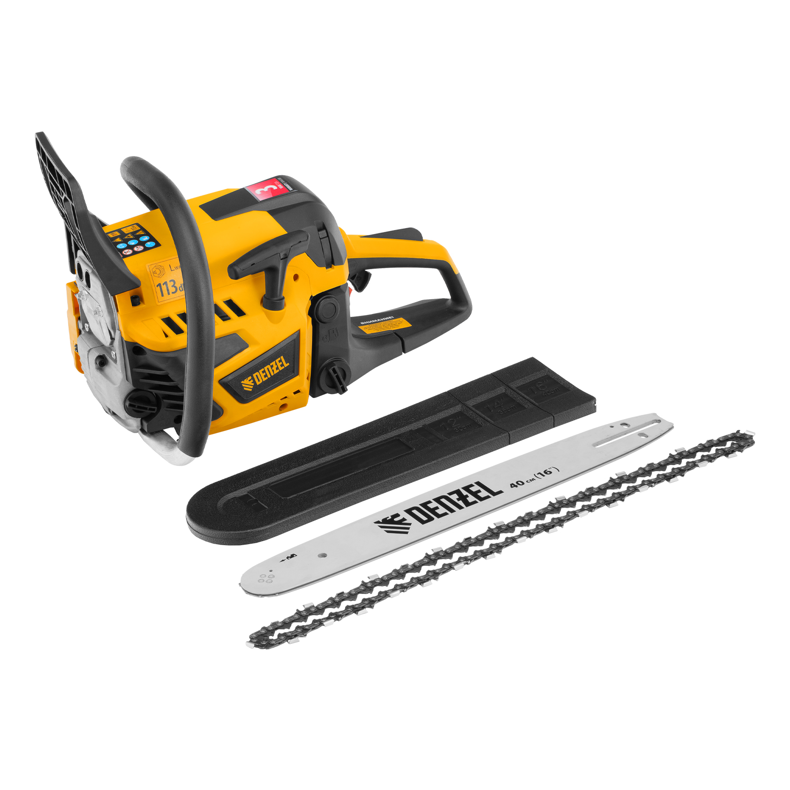 Пила цепная бензиновая DS-4516, шина 40 см, 45 см3, 2,5 л.с, шаг 0,325, паз 1,5 мм, 64 звена Denzel