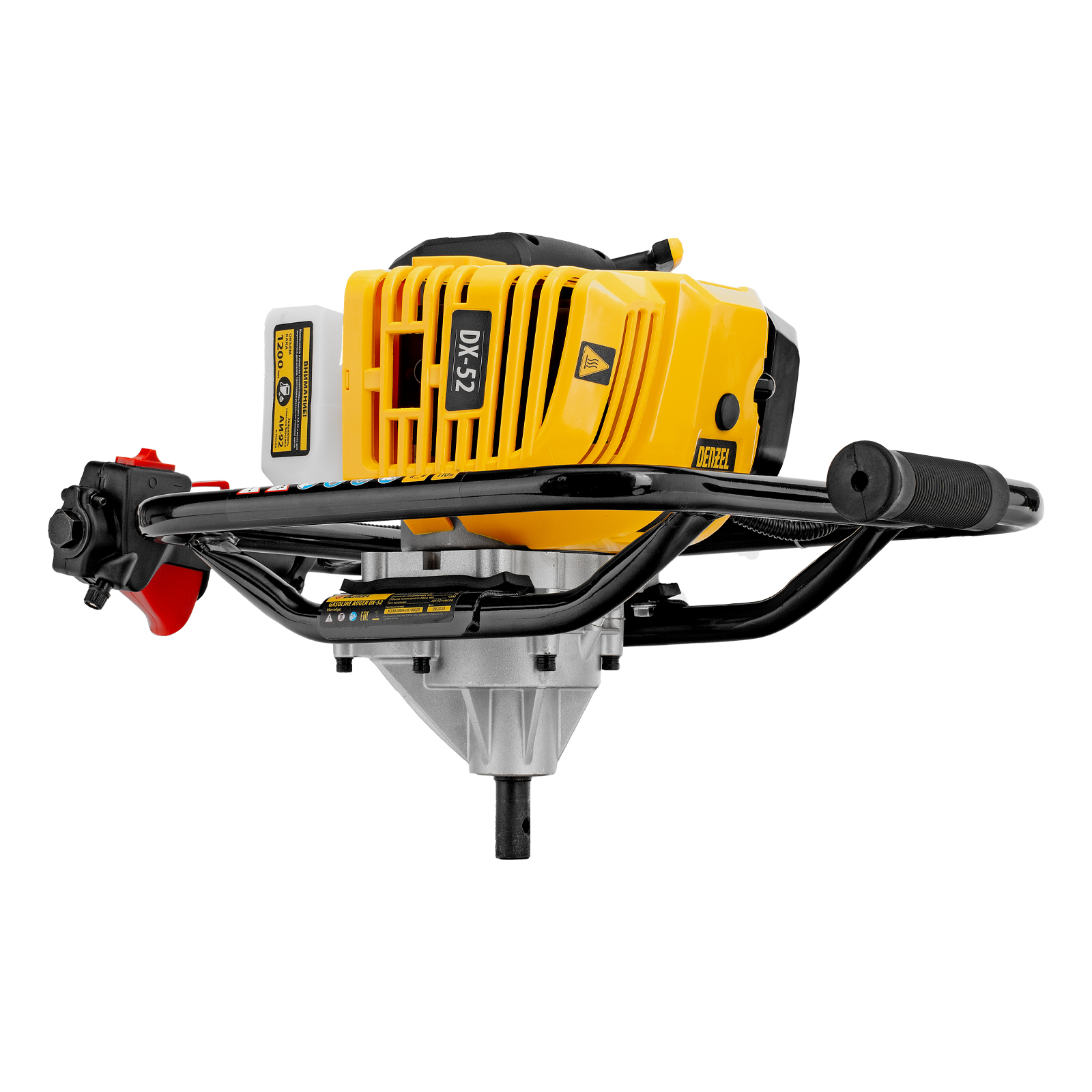 Мотобур DX-52, объем двигателя 52 см3, соединение 20 мм, без шнека Denzel