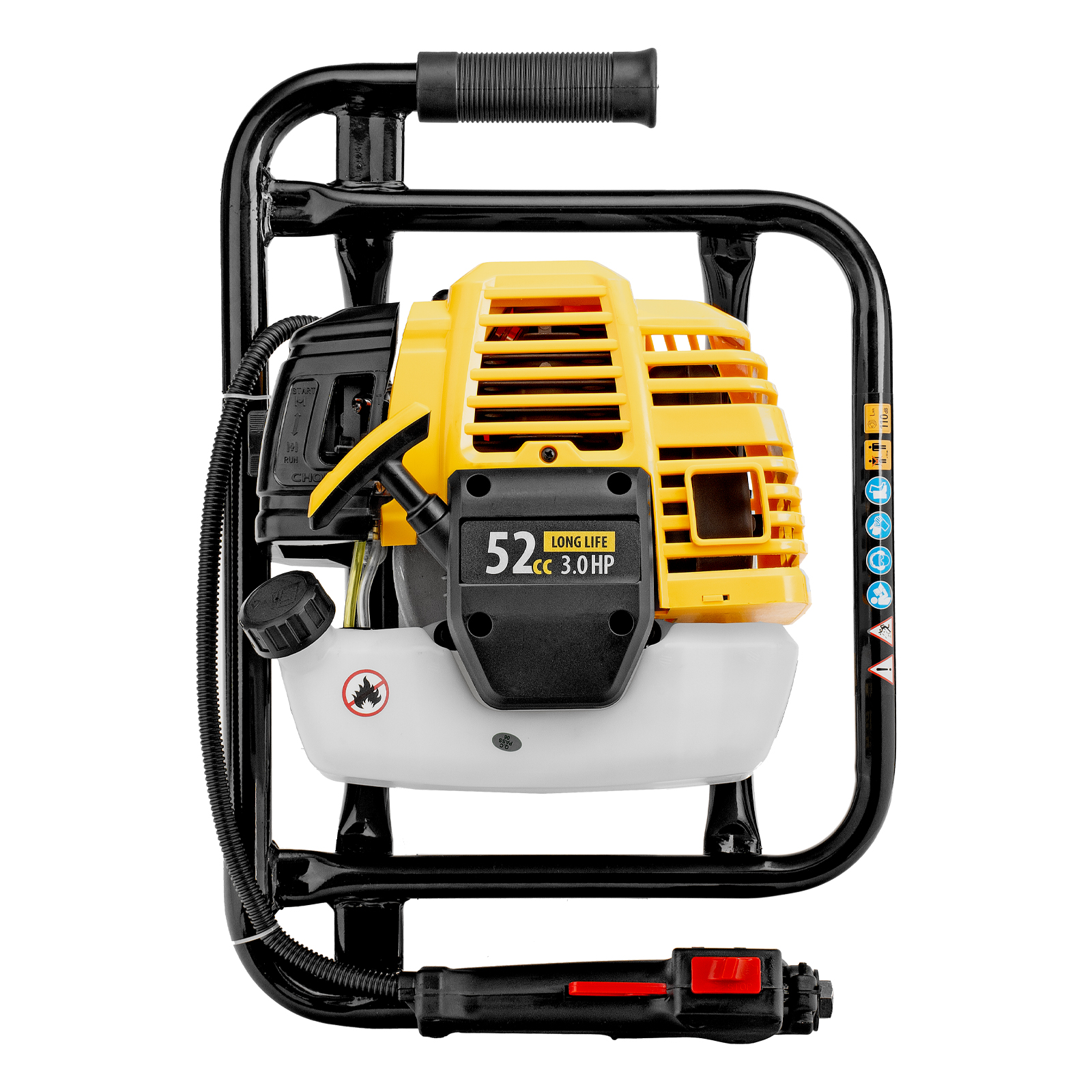 Мотобур DX-52, объем двигателя 52 см3, соединение 20 мм, без шнека Denzel