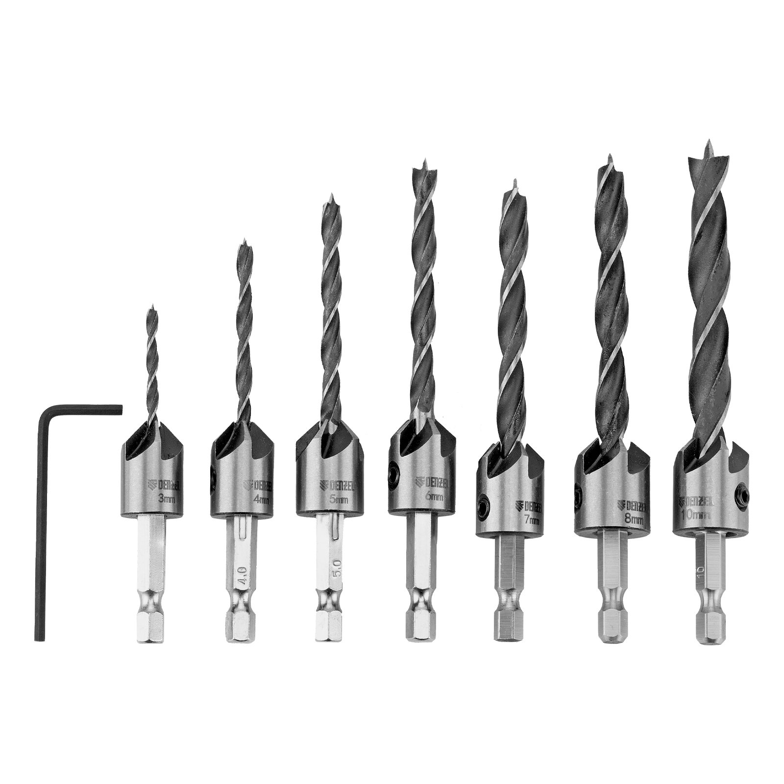 Набор сверл зенкеров по дереву, 3-10 мм, 7 шт Denzel