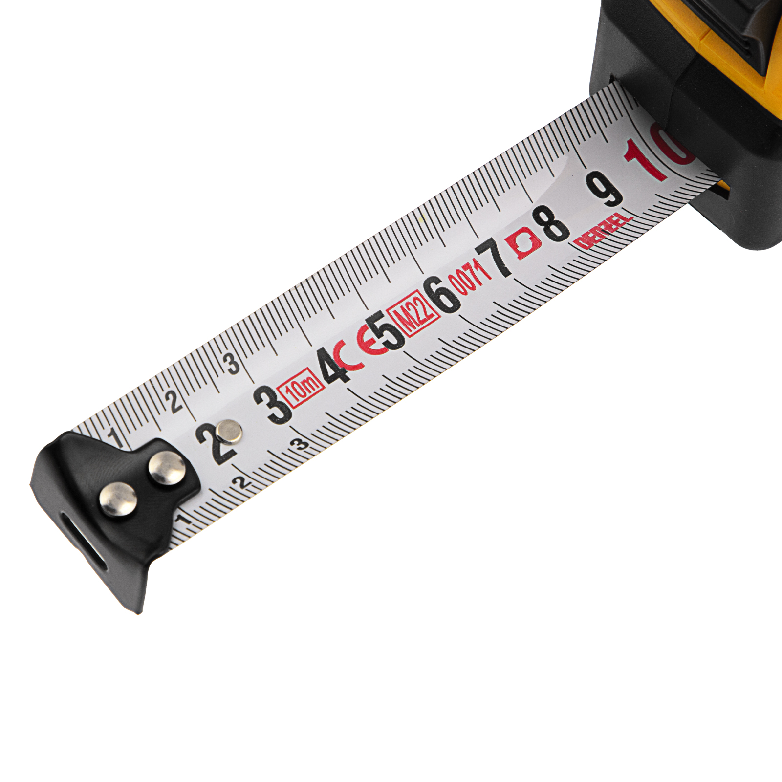 Рулетка 10м х 25мм, двухкомп. корпус, кнопка-пауза Denzel