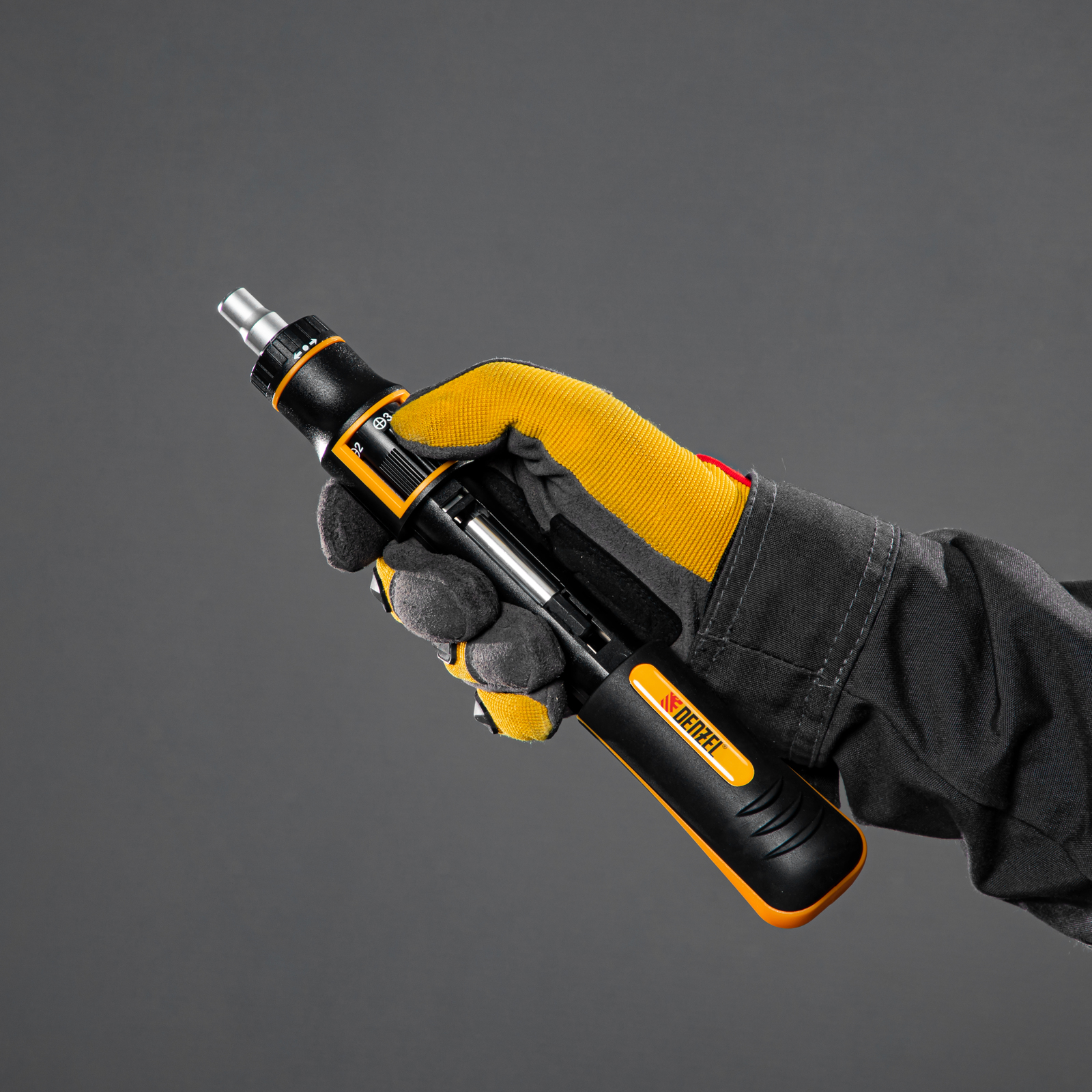 Отвертка реверсивная с револьверным механизмом, 11 шт, сталь S2  Denzel