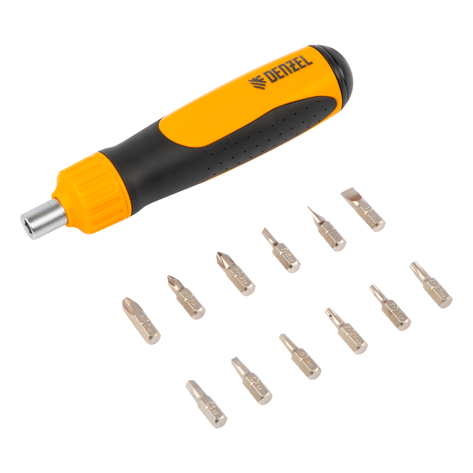 Отвертка реверсивная, механизм SmartPush 12 шт, S2 Denzel