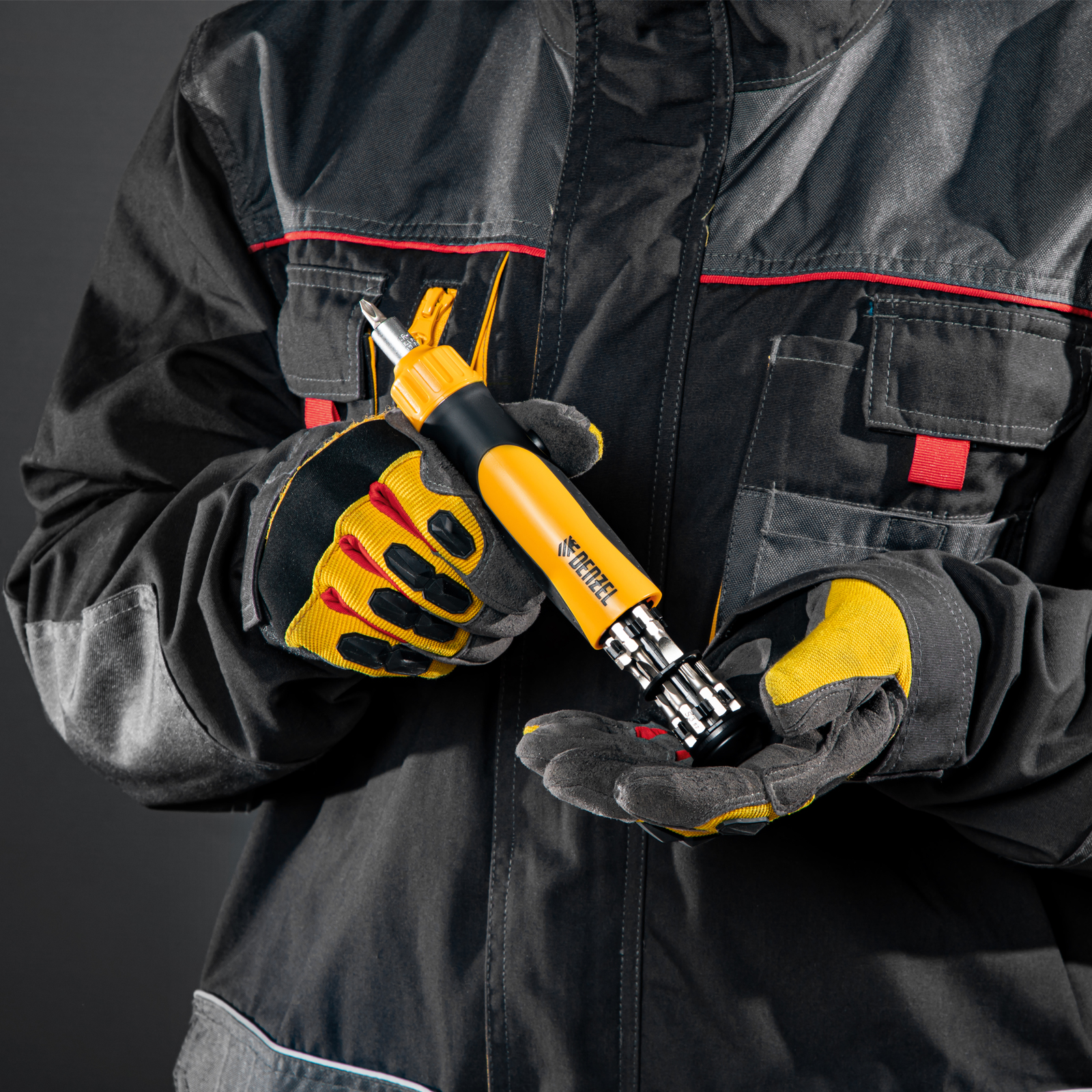 Отвертка реверсивная, механизм SmartPush 12 шт, S2 Denzel