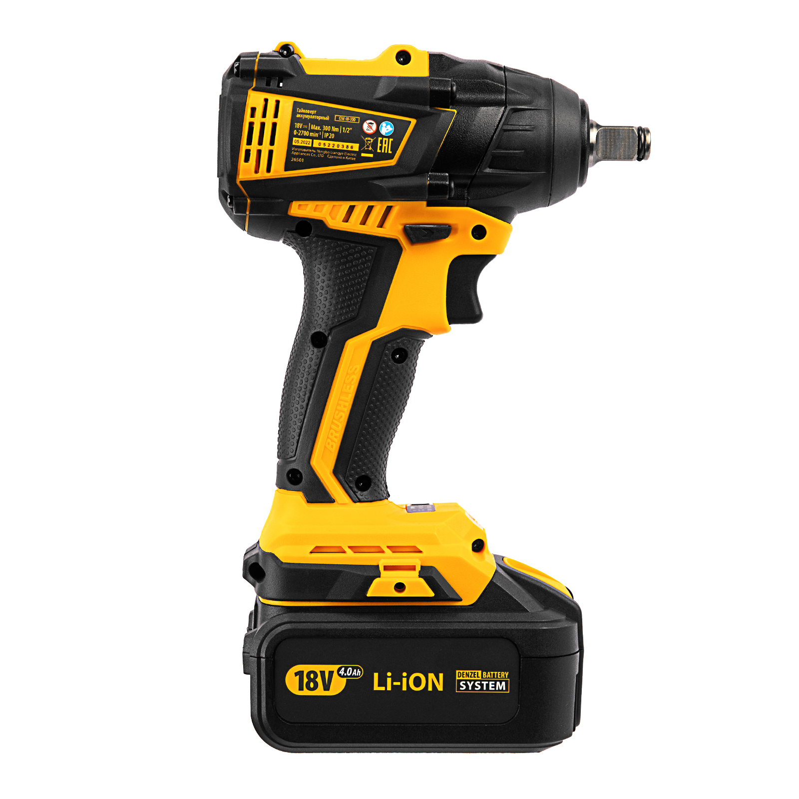 Гайковерт ударный аккумуляторный бесщет CIW-IB-300, Li-ion, 18В, 300Нм Denzel