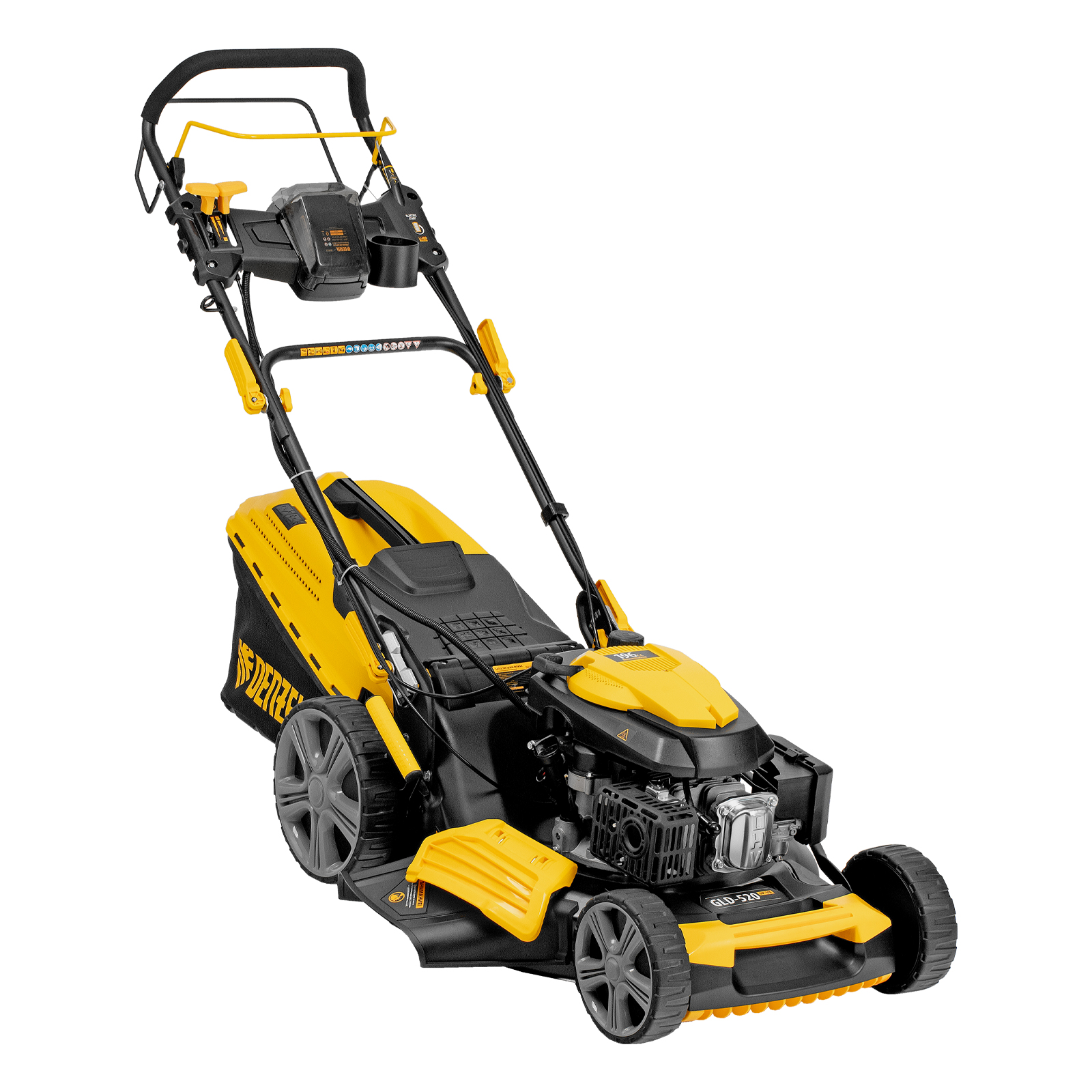 Газонокосилка бензиновая GLD-520SP-VE, 196 см3, ширина 52 см, привод, вариатор, электрический старт, 60 л Denzel