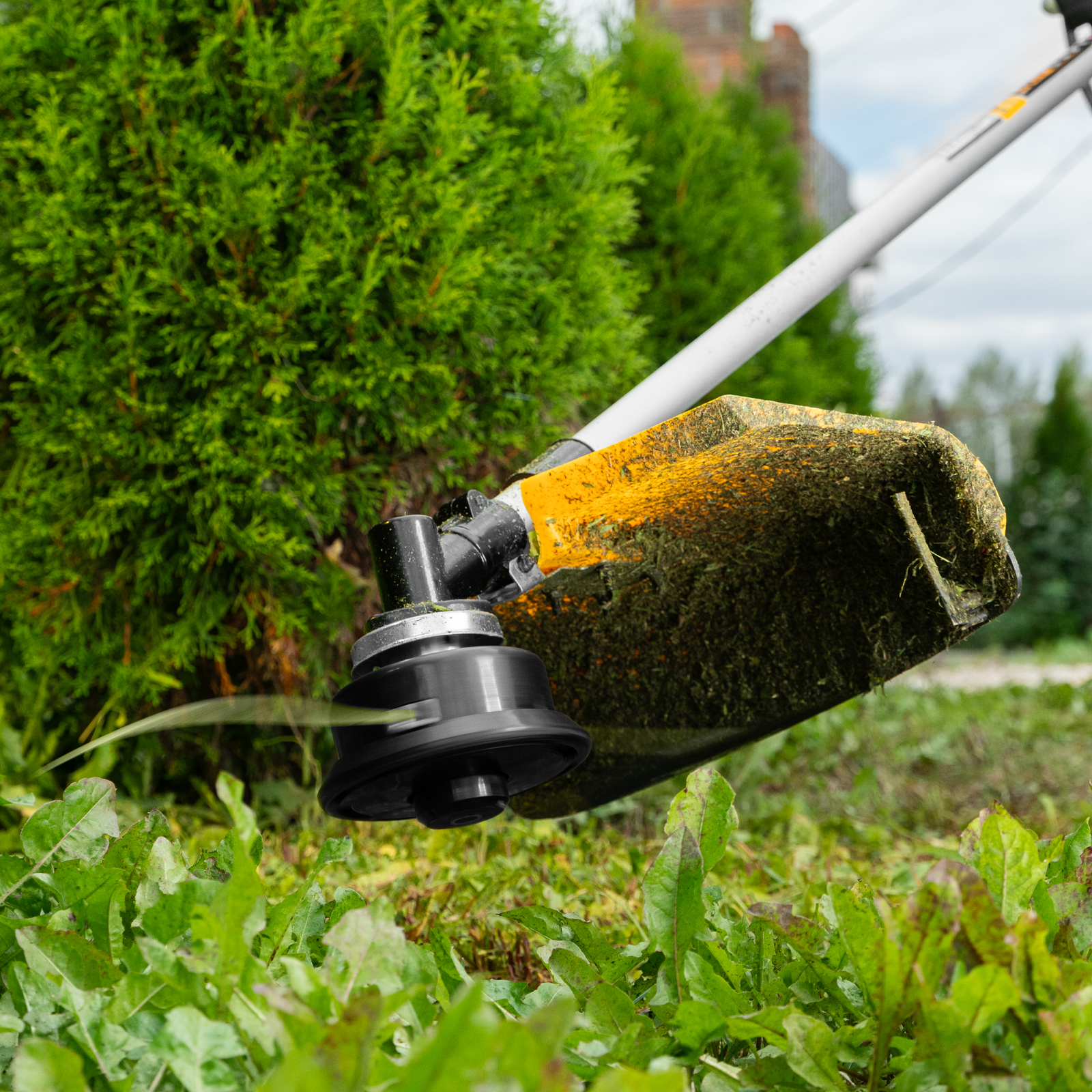 Триммер бензиновый DT-43E, 43 см3, неразъемная штанга, электростартер, состоит из 2 частей Denzel