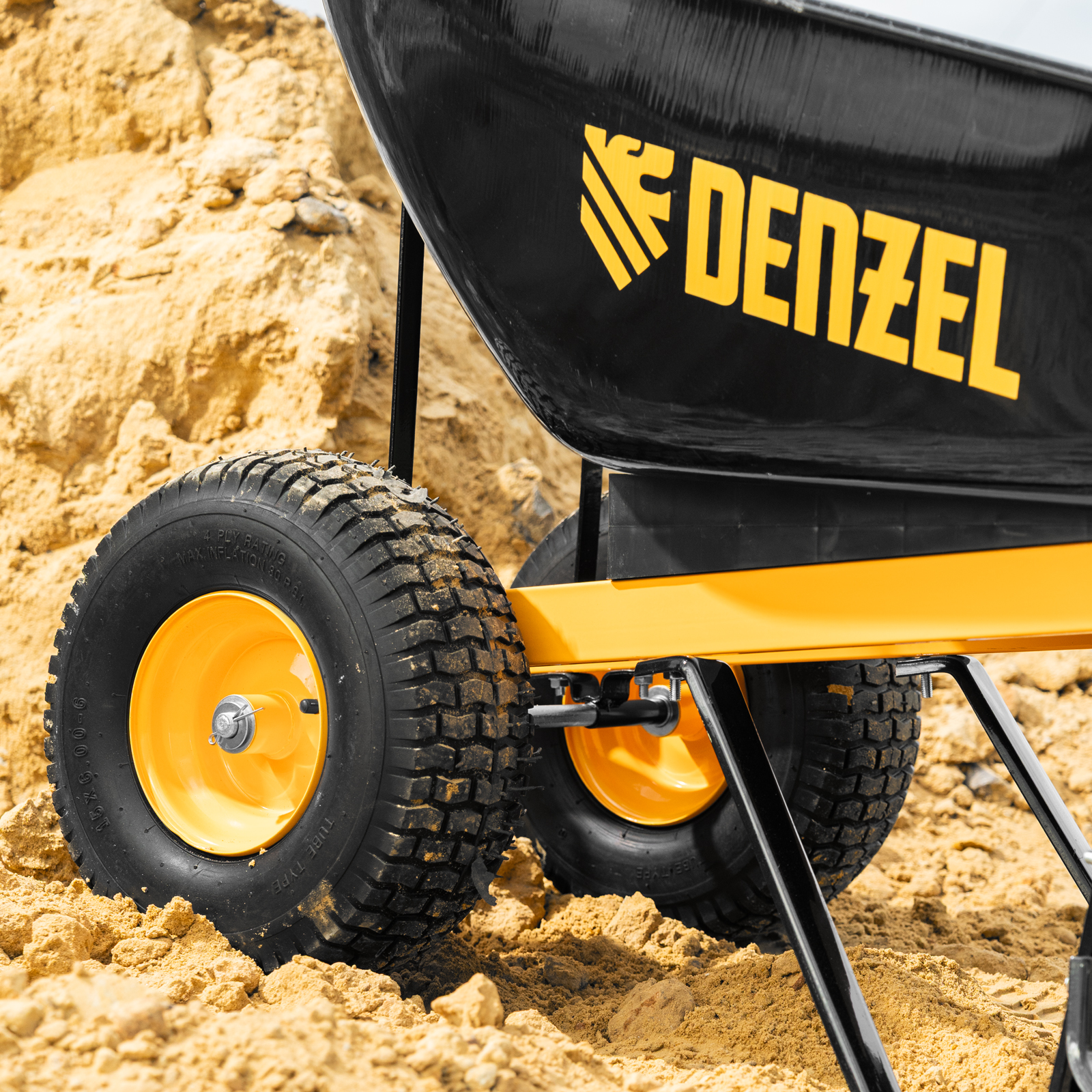 Тачка строительная, усиленная, объем 140 л, 250 кг, двухколесная, колесо 15х6.00-6 Denzel