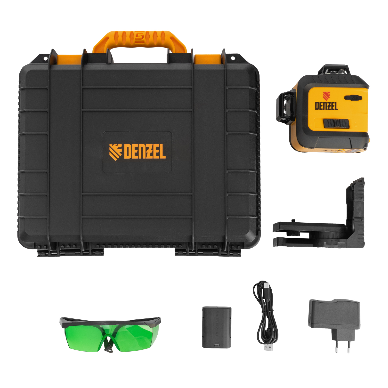 Лазерный уровень мультипризм. LXI 360-3 Green, 30 м, 520 Нм, акк. Li 2800 mAh, резьба 1/4" Denzel