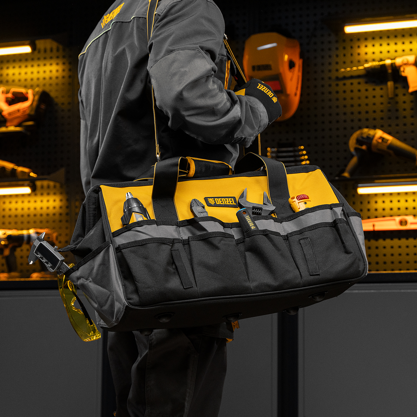 Сумка для инструмента, 500х245х300 мм, 20 карман.,съемный органайз. 10 карман.,наплеч. рем. Denzel