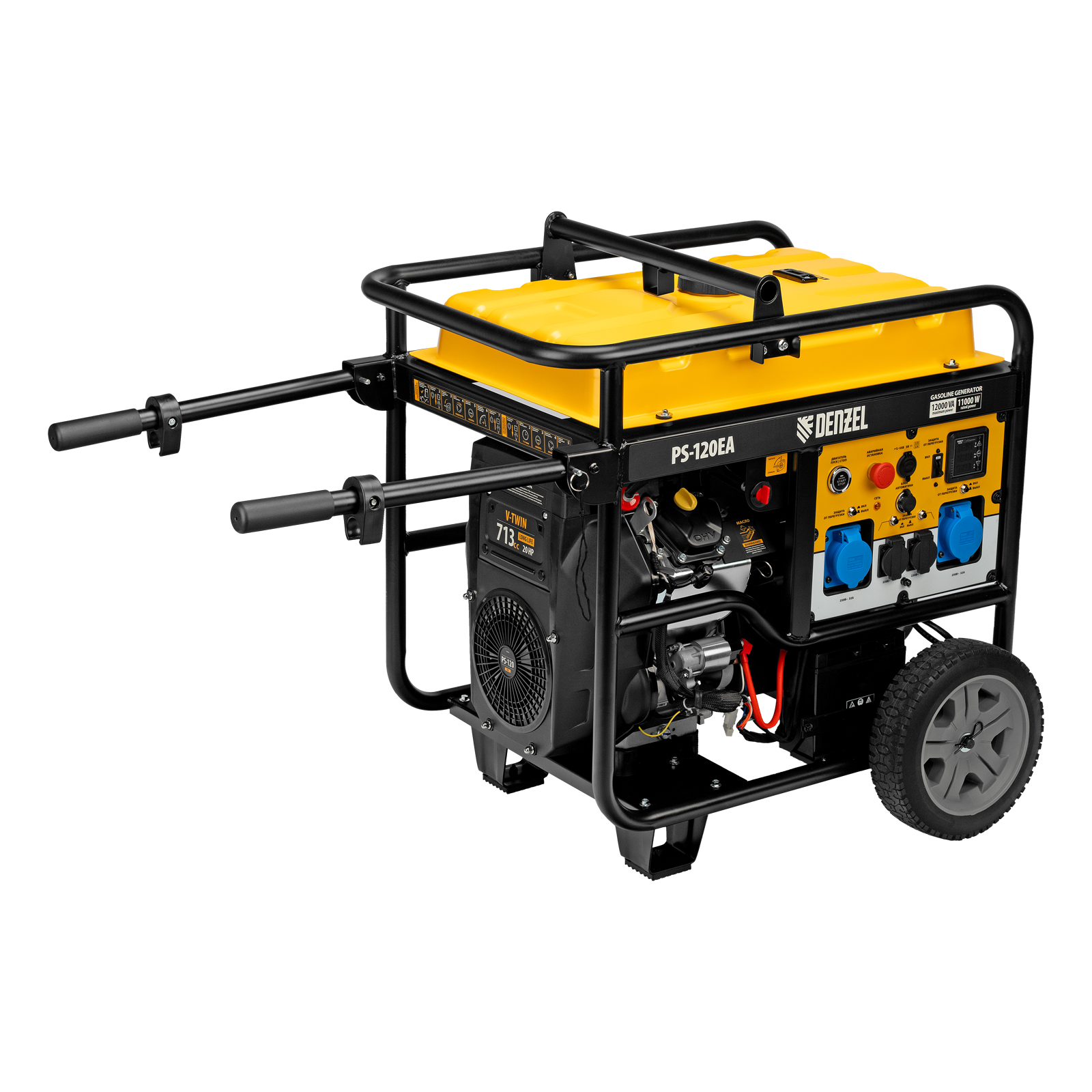 Генератор бензиновый PS-120EA, 12 кВт,230 В, 40л, разъем ATS,эл.старт Denzel