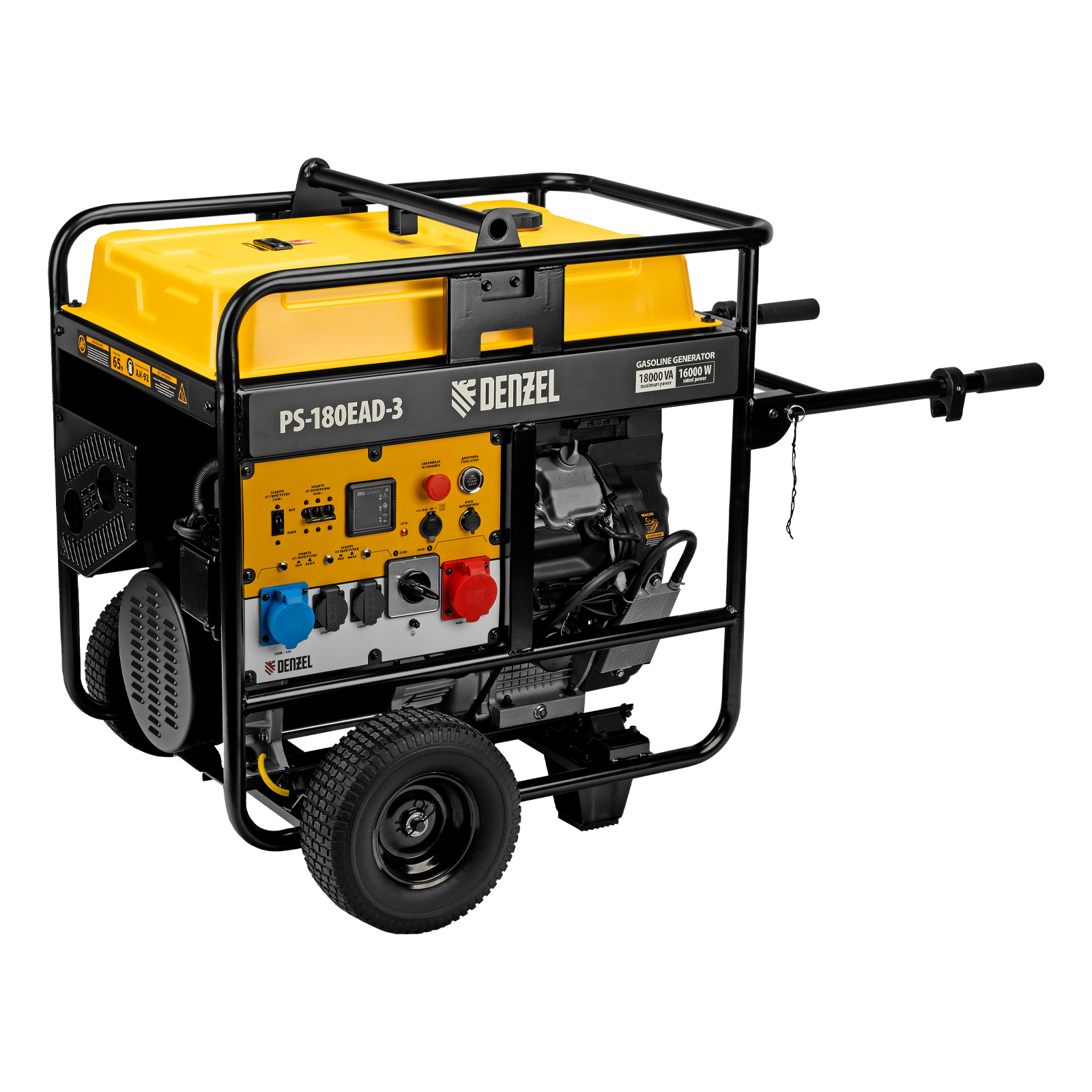 Генератор бензиновый PS-180EAD-3, 18 кВт,230/400 В, 65л, разъем ATS,перекл.режима,эл.старт Denzel