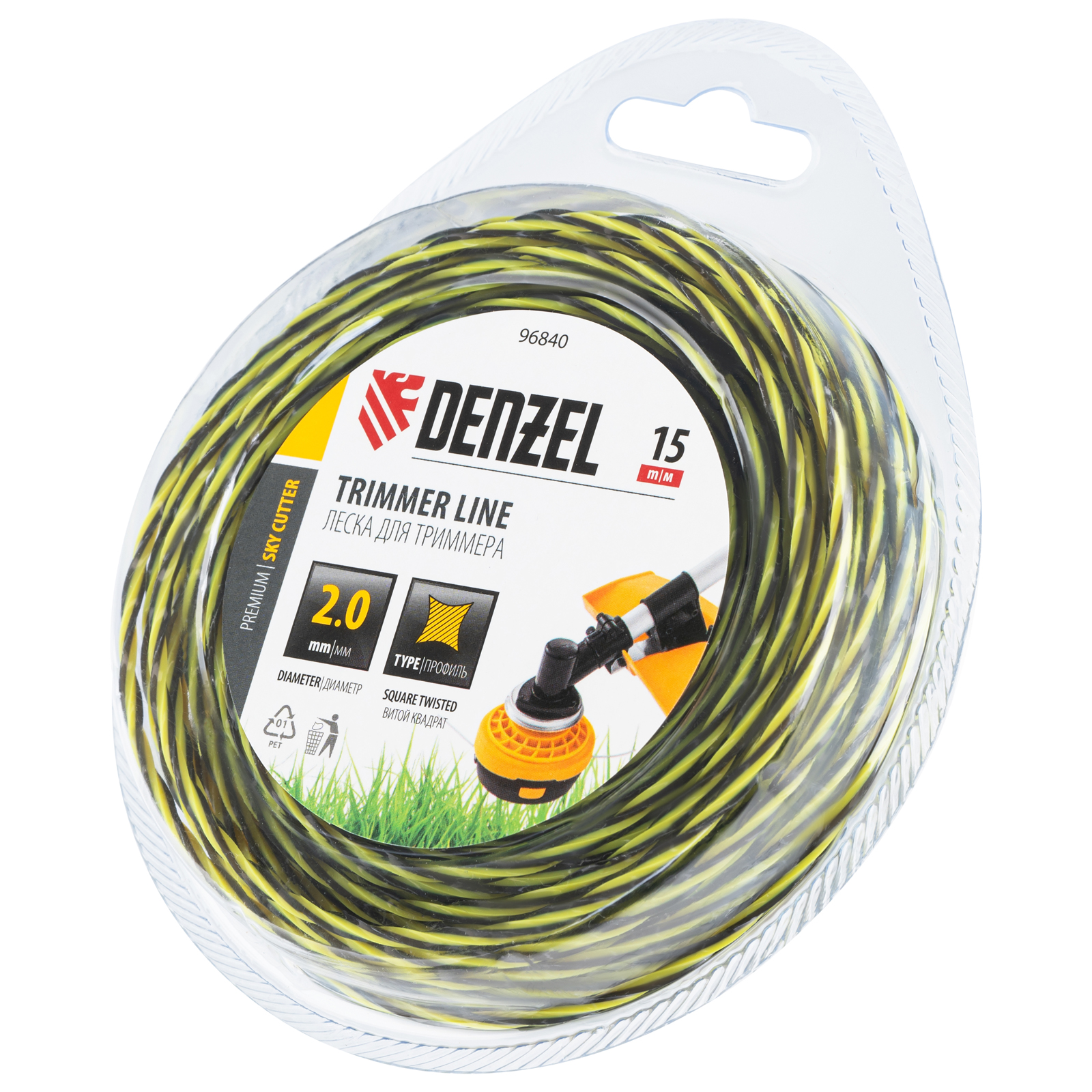 Леска для триммера двухкомпонентная витая квадратная, 2,0мм х 15м, блистер SkyCutter Denzel