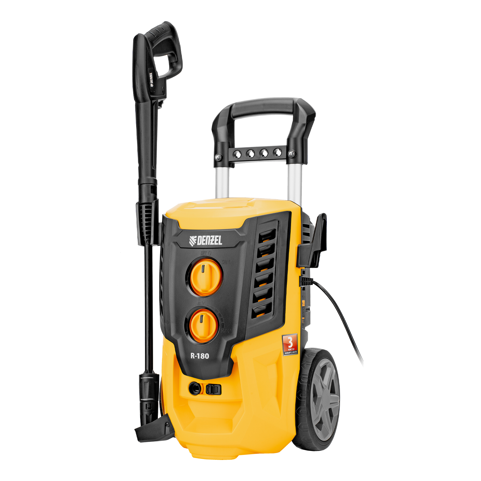 Моечная машина высокого давления R-180, 2200 Вт, 180 бар, 380 л/ч, колесная Denzel