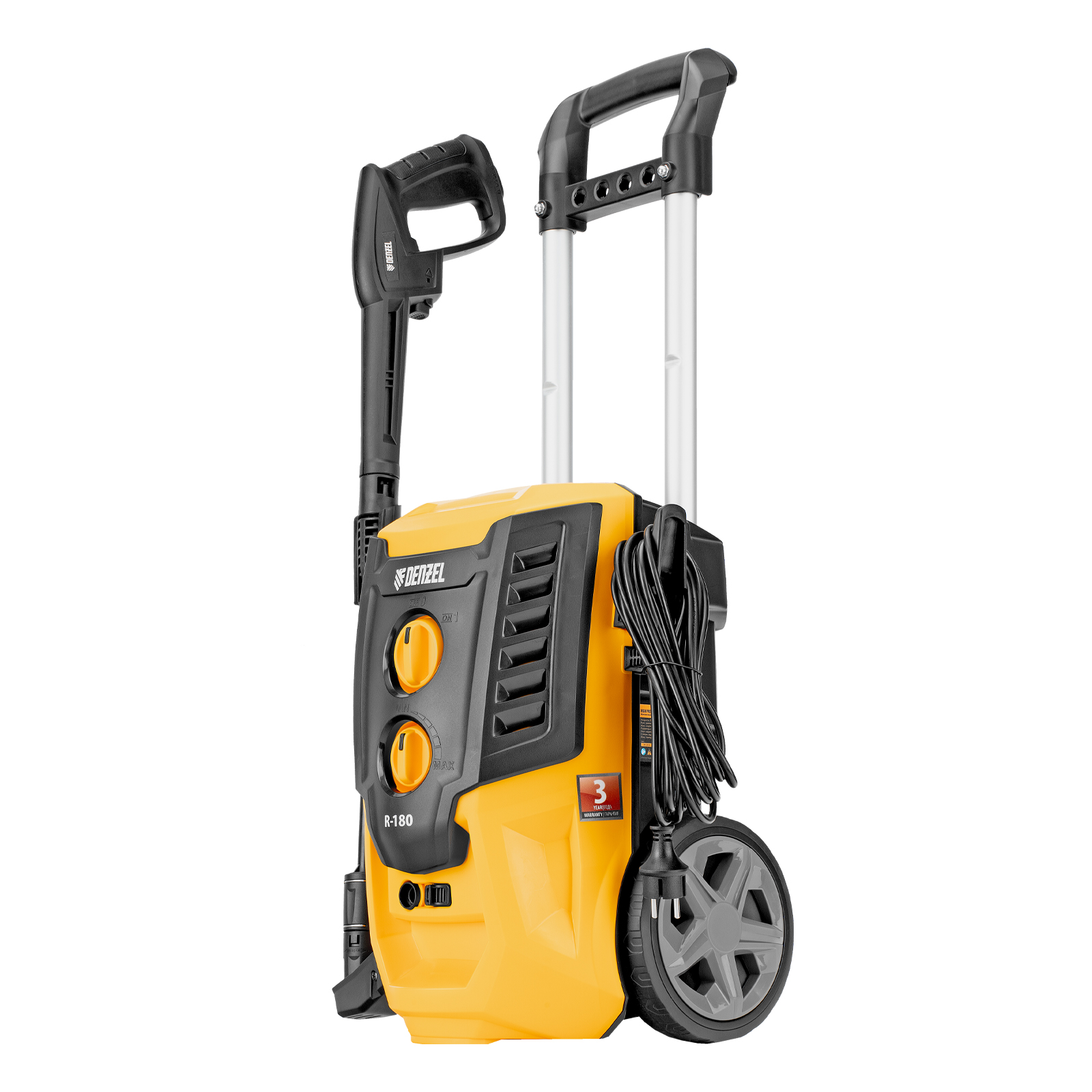 Моечная машина высокого давления R-180, 2200 Вт, 180 бар, 380 л/ч, колесная Denzel