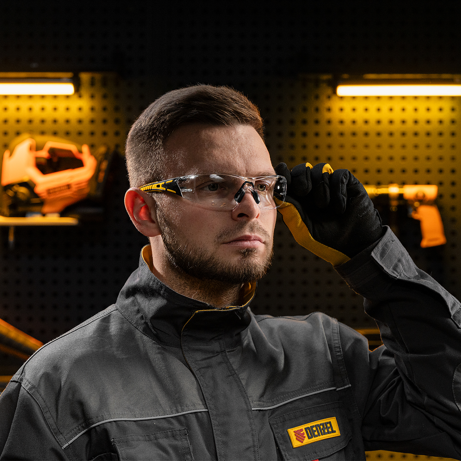 Очки защитные открытые, поликарбонатные, прозрачная линза, 2х комп.дужки Denzel