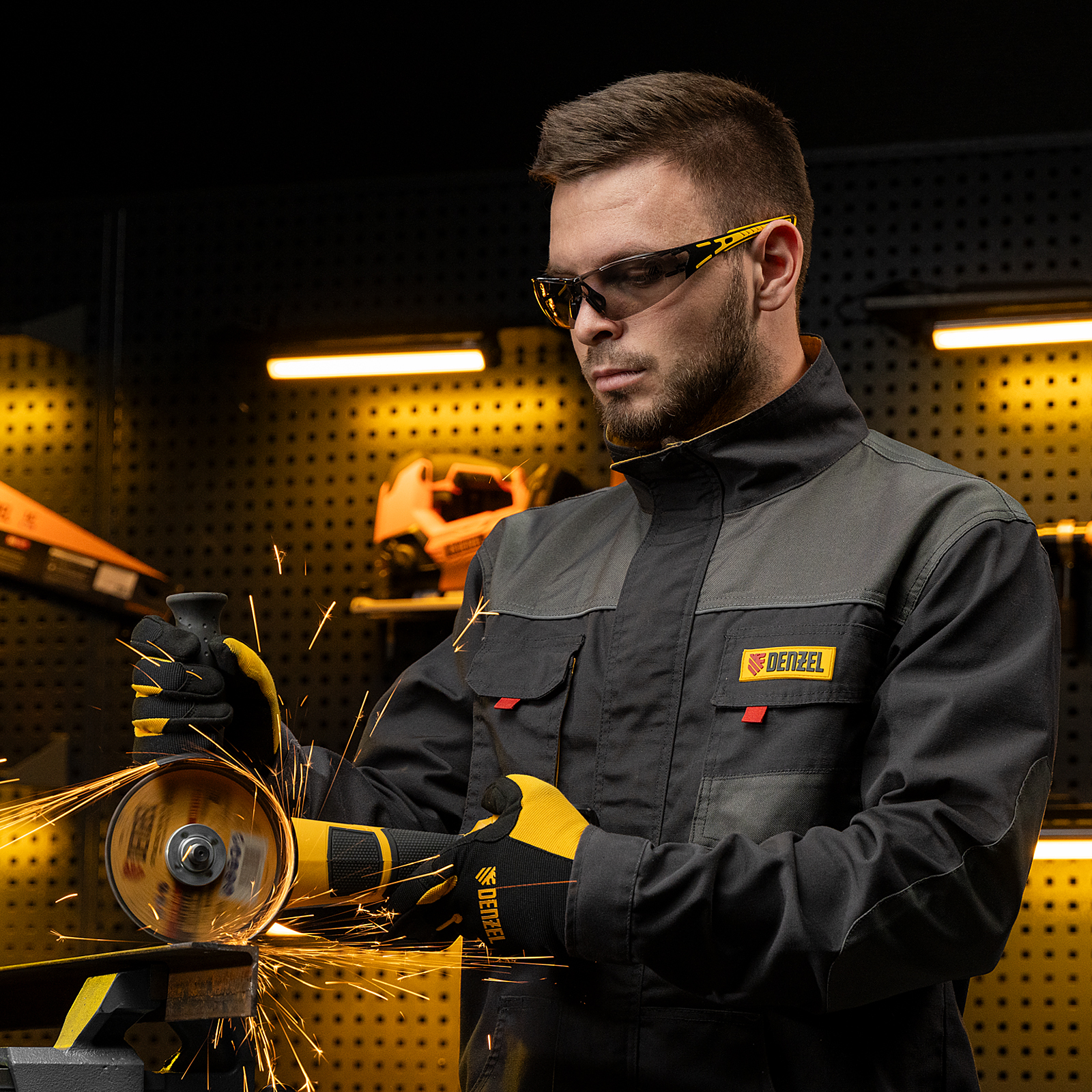 Очки защитные открытые, поликарбонатные, дымчатая линза, 2х комп.дужки Denzel