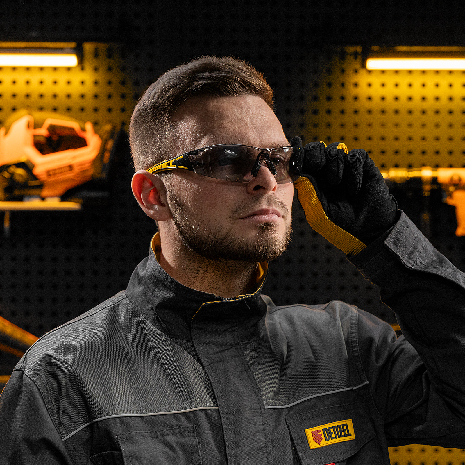 Очки защитные открытые, поликарбонатные, дымчатая линза, 2х комп.дужки Denzel