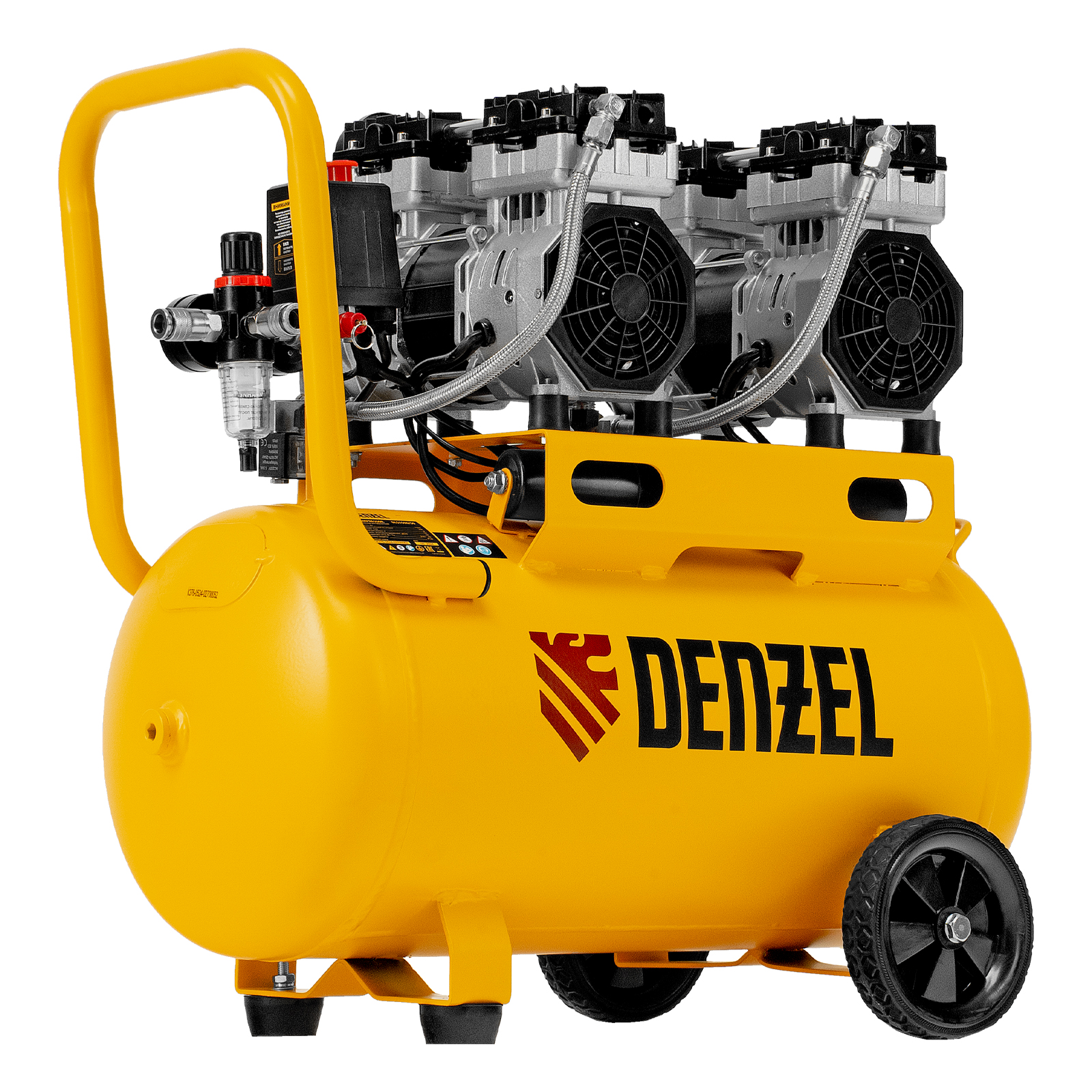 Компрессор безмасляный, малошумный DLS 1500/50, 1500 ВТ, 2x750, 50 л, 260 л/мин Denzel