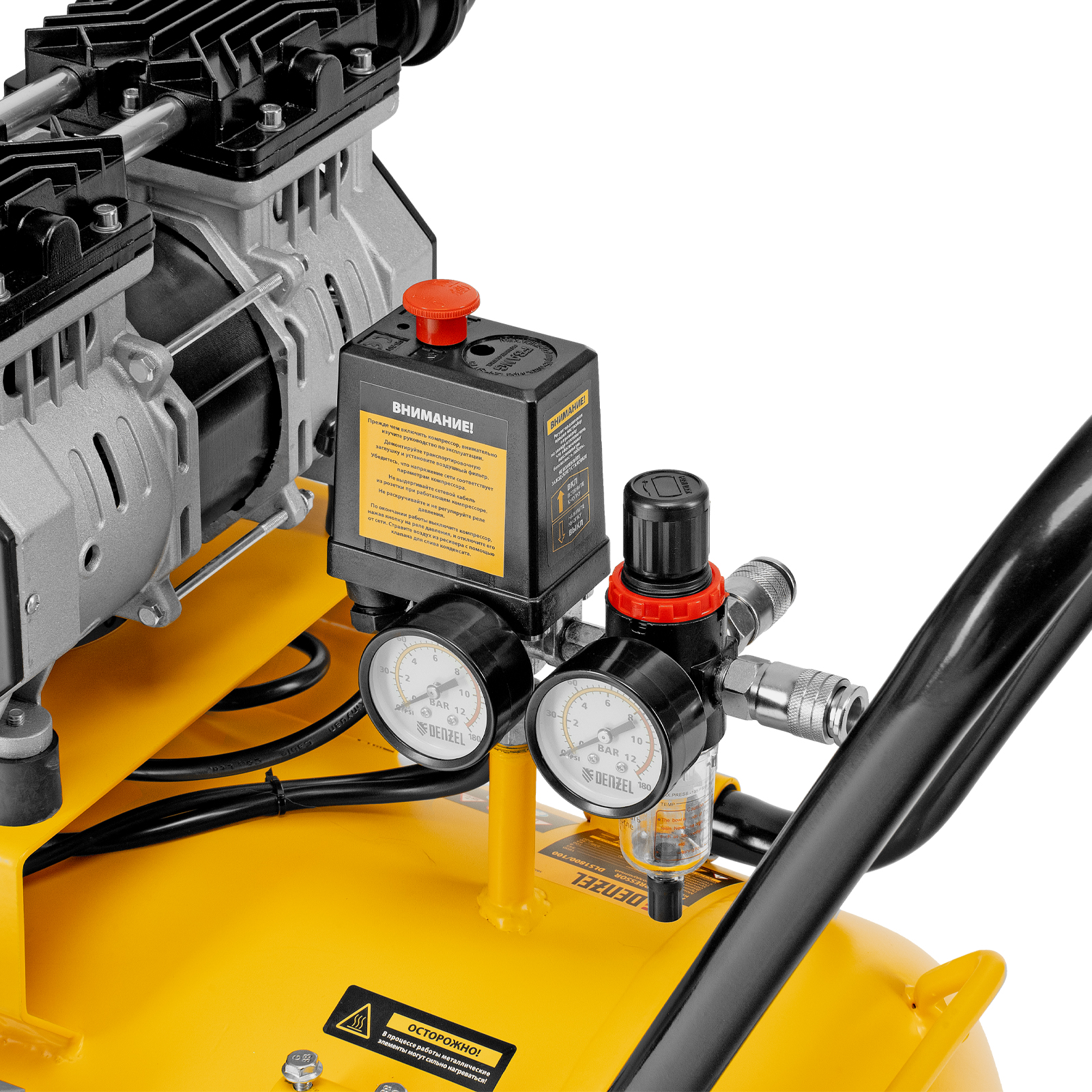 Компрессор безмасляный, малошумный  DLS 2250/100, 2250 Вт, 3x750, 100 л, 410 л/мин блок управления/ Denzel