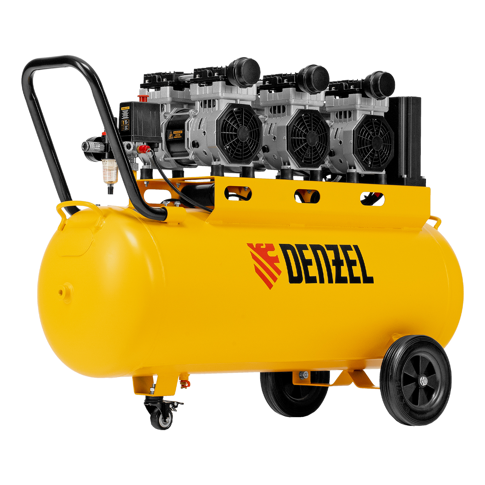 Компрессор безмасляный, малошумный  DLS 2250/100, 2250 Вт, 3x750, 100 л, 410 л/мин блок управления/ Denzel