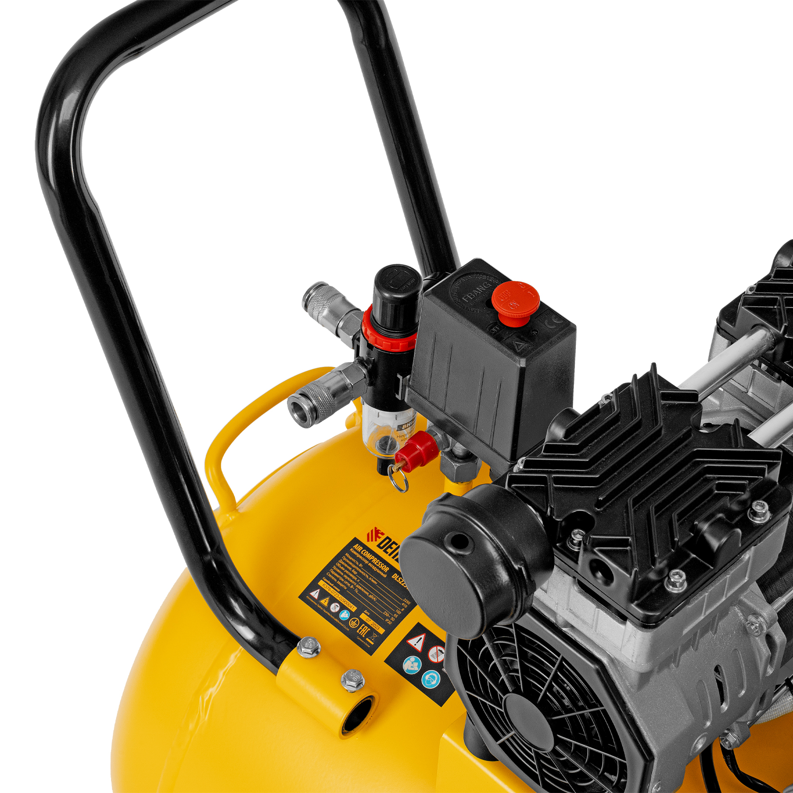 Компрессор безмасляный, малошумный  DLS 2250/100, 2250 Вт, 3x750, 100 л, 410 л/мин блок управления/ Denzel