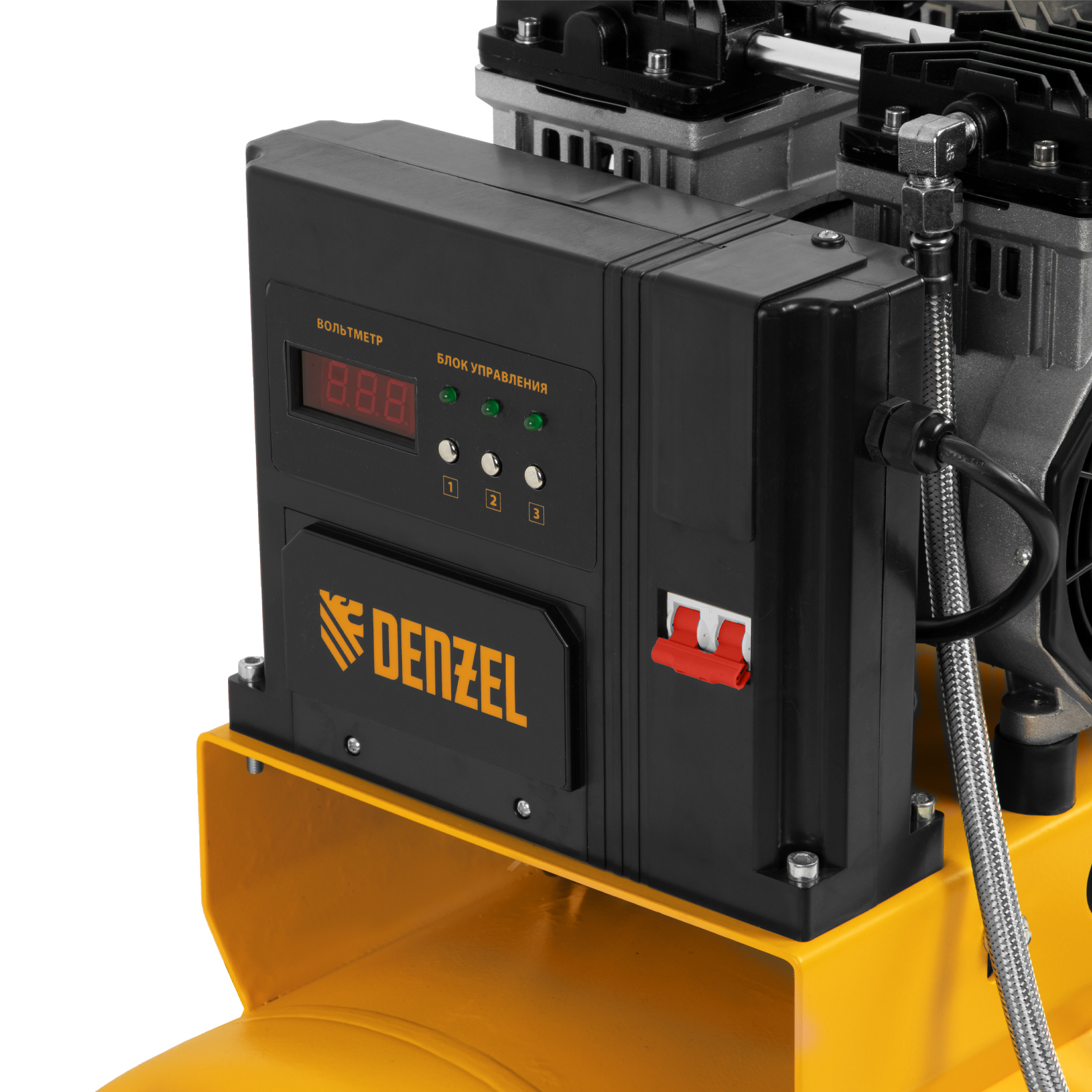 Компрессор безмасляный, малошумный  DLS 2250/100, 2250 Вт, 3x750, 100 л, 410 л/мин блок управления/ Denzel