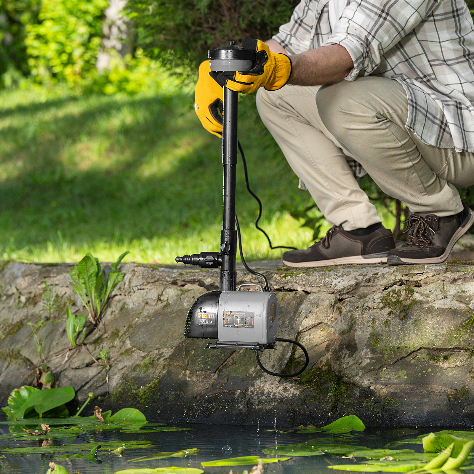 Насос фонтанный FNP110-34, 112 Вт, подъем 3,4 м, 3400 л/ч, колокольчик/каскад/гейзер Denzel