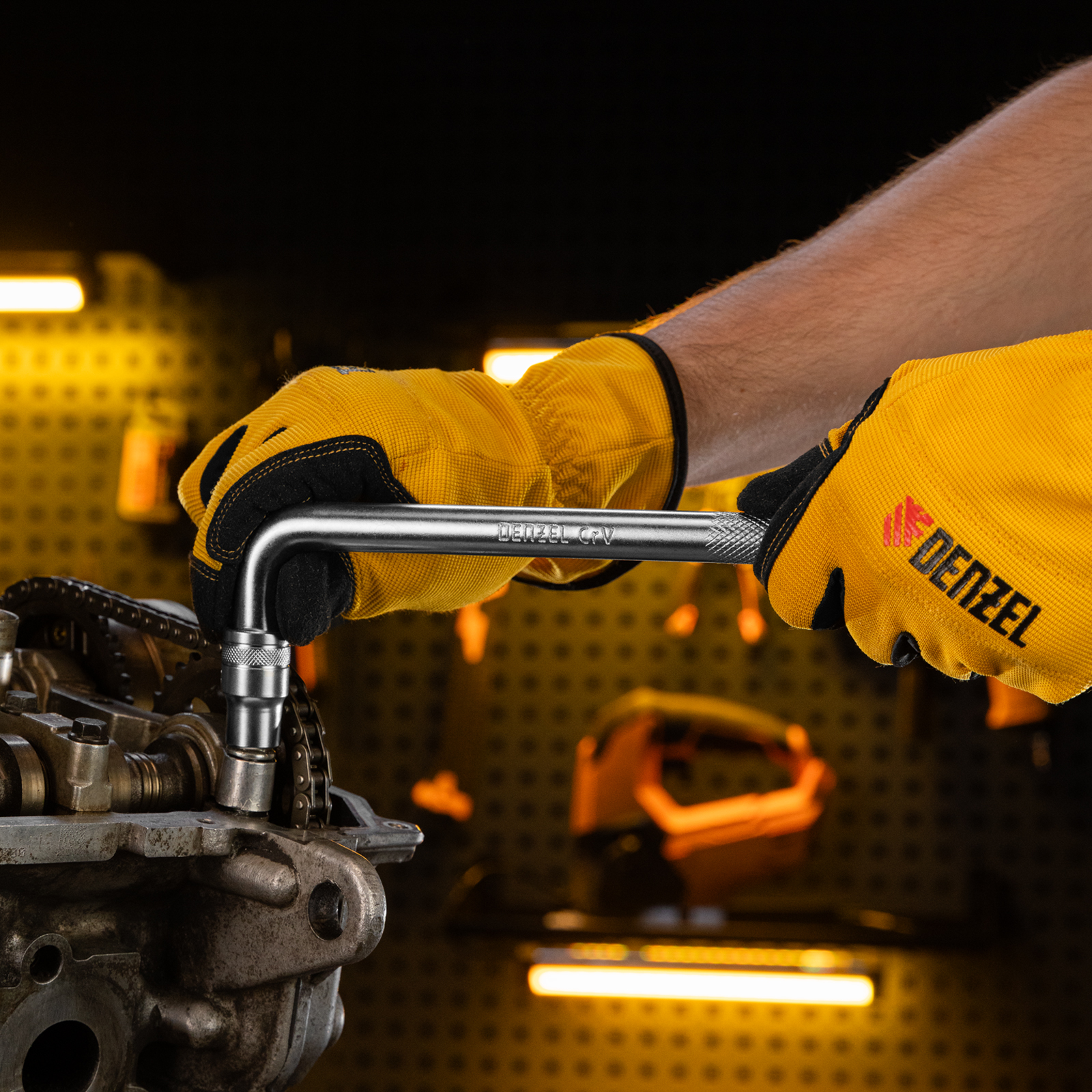 Вороток Г-образный, 250*50 мм, квадрат 1/2", CrV, матовый хром Denzel