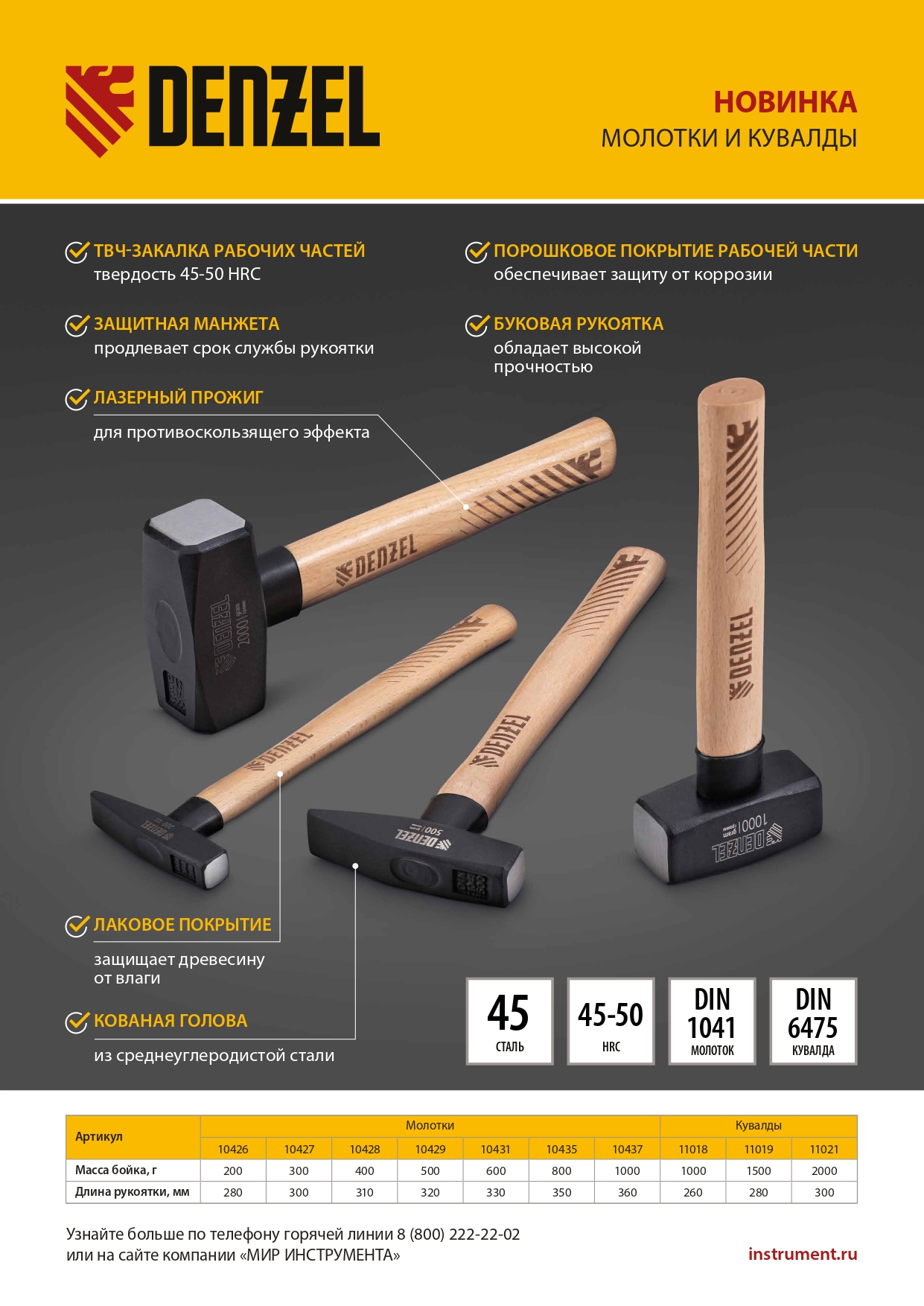 Кувалда, 2000 г, кованая головка, буковая рукоятка Denzel