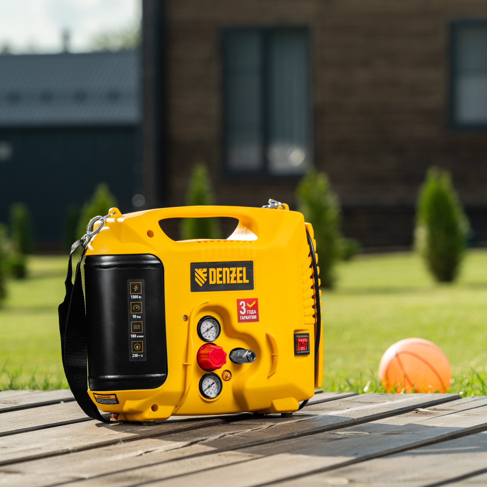 Компрессор воздушный DL1300, 10 бар, 1,3 кВт 180 л/мин 5 л, с набором аксессуаров Denzel