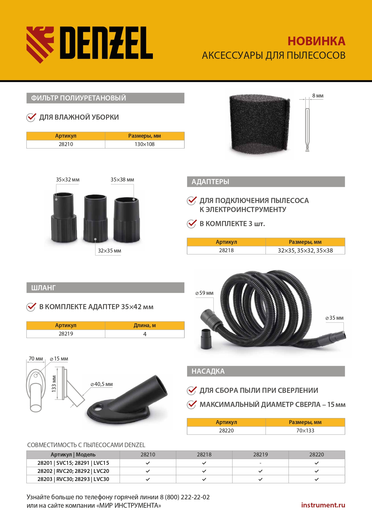 Фильтр полиуретановый для пылесоса универсальный Denzel