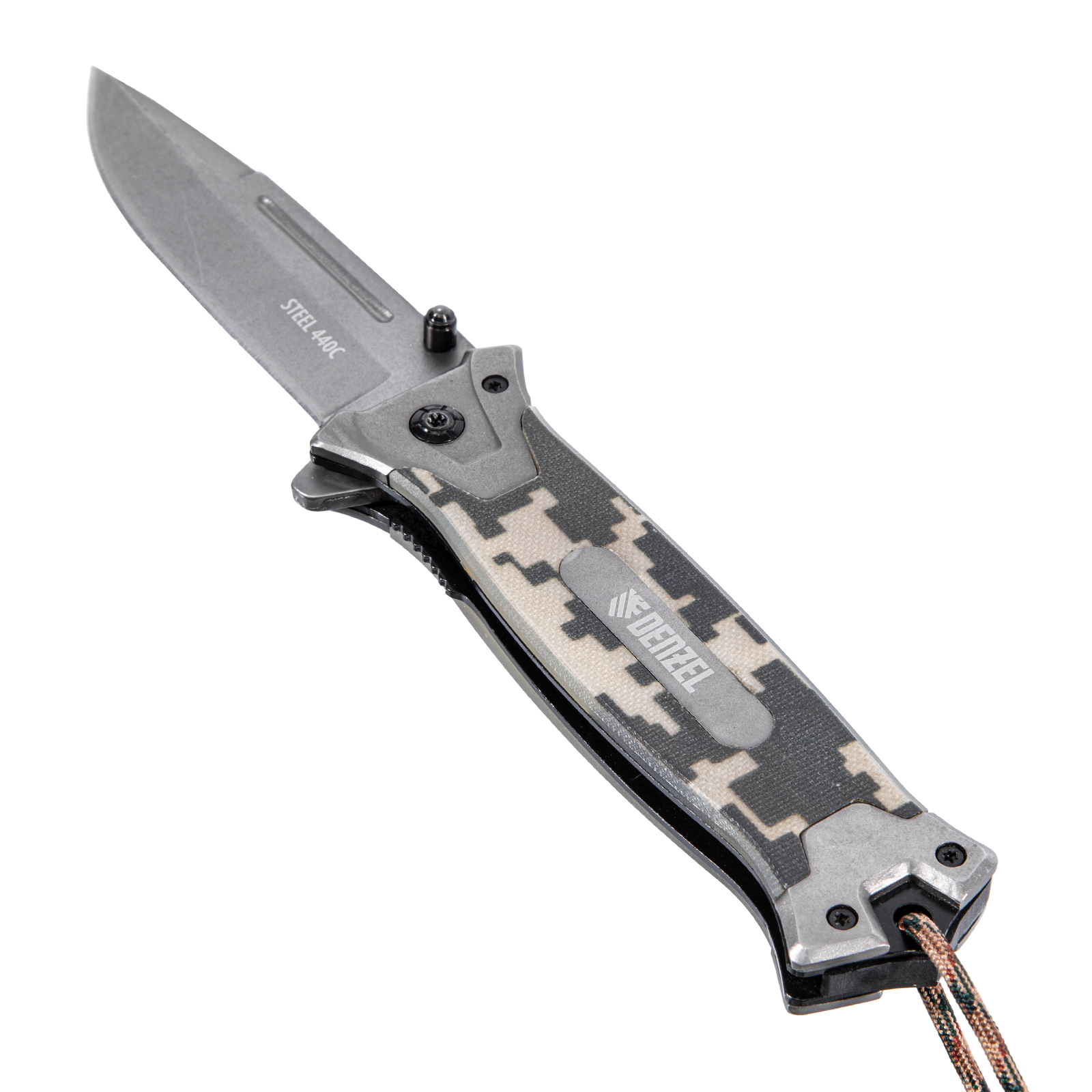 Нож складной, многоцелевой, системы Liner-Lock, с накладкой G10 на прямой рук-ке+стеклобой Denzel